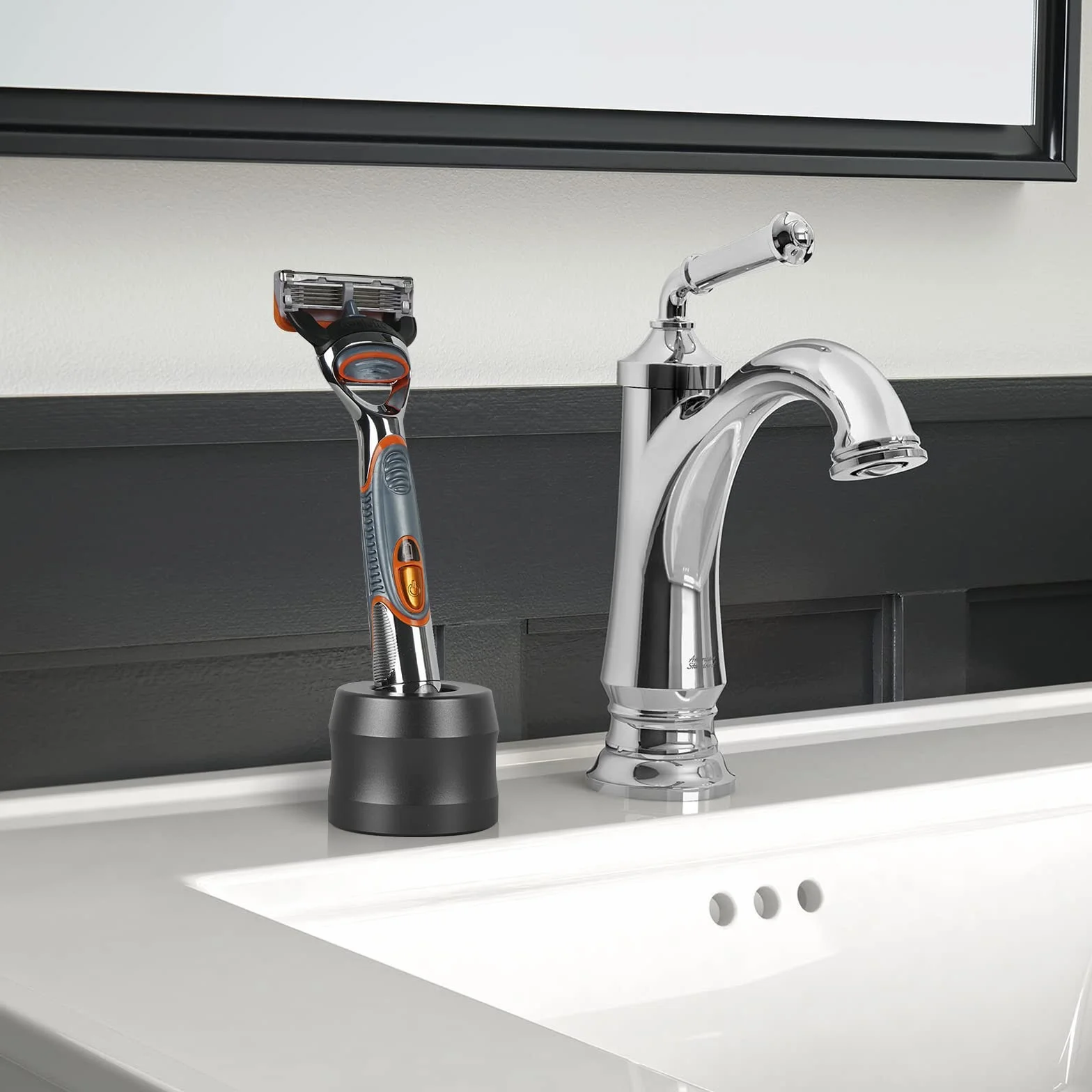 Linkidea-Set da 2 supporti per rasoio in lega di alluminio, diametro apertura 22 mm (0,86"),supporto da bagno per rasoi da uomo, compatibile con Gillette Fusion 5 Power, ProGlide Shield Power (Grigio)