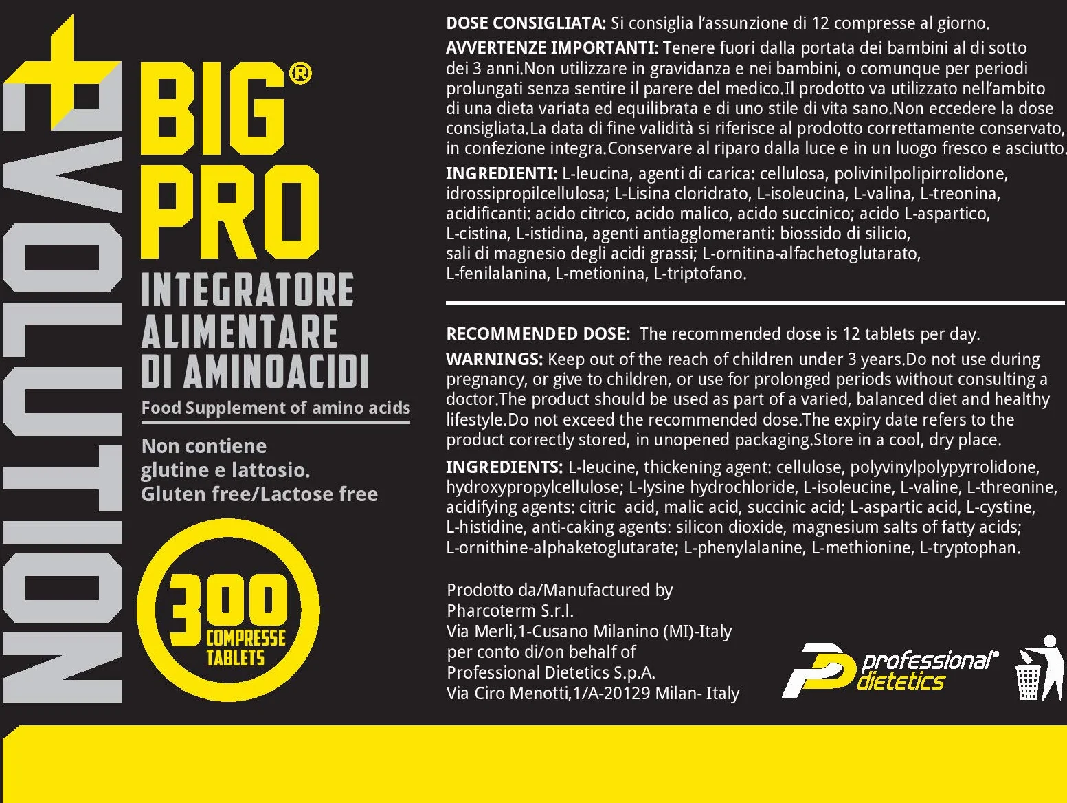 BIG PRO Evolution 300 aminoacidi potenziati L-leucina e Acido citrico 300 compresse