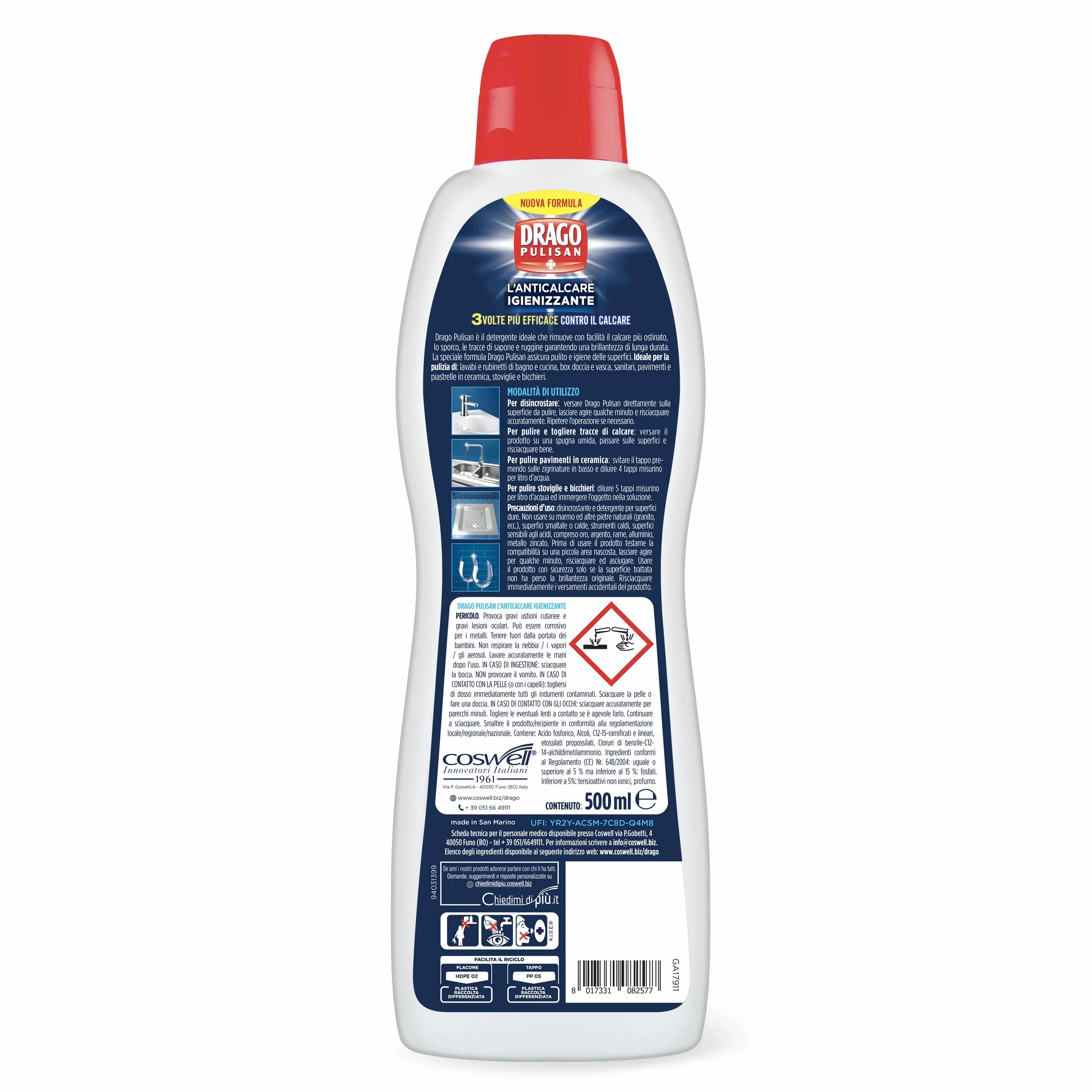 Detersivo Anticalcare Igienizzante Ambienti Acido Fosforico 500 ml