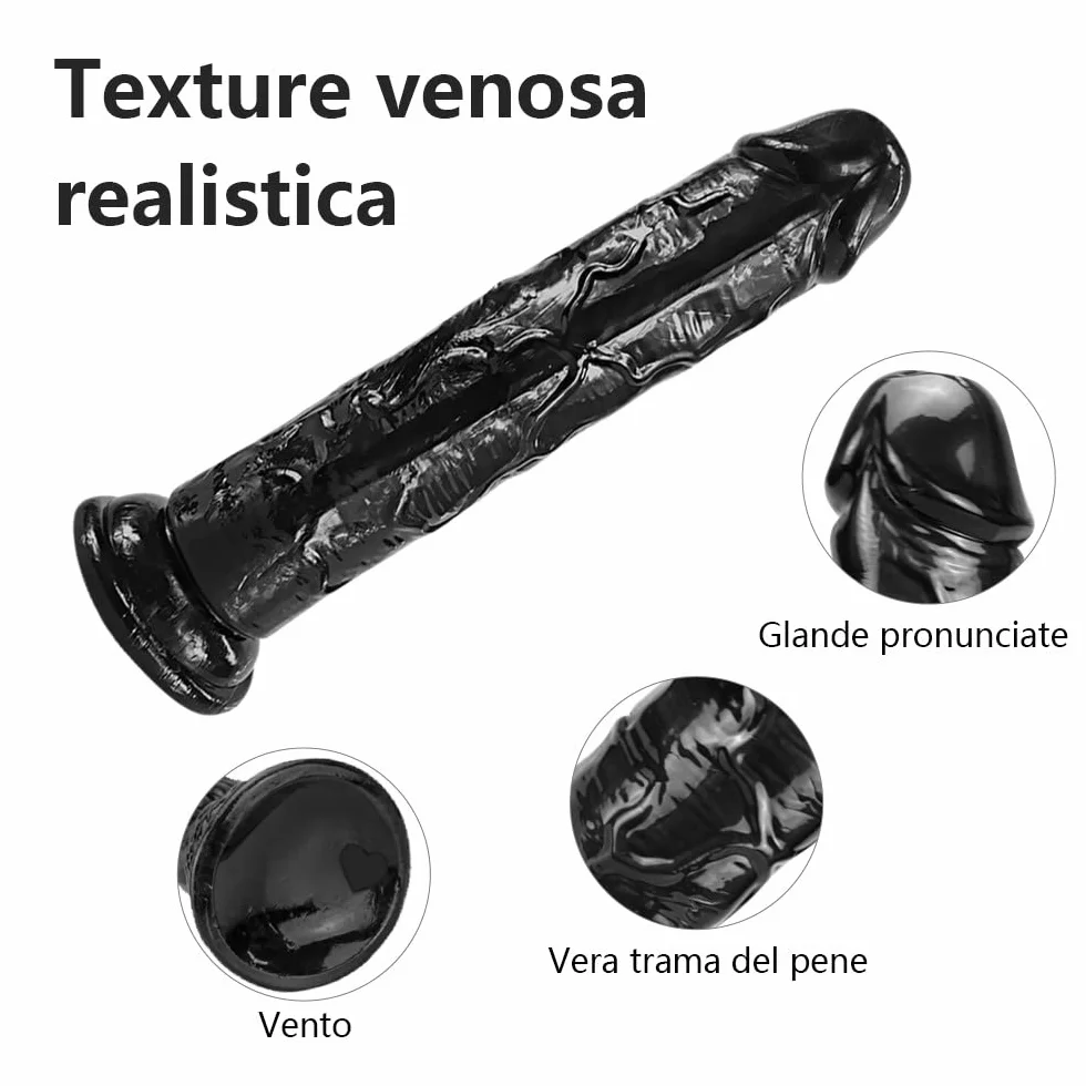 Dildo realistico con vene per pene finto per donne, fallo dildo nero per pisello da 20 cm con forte ventosa per giocattoli sessuali a mani libere, giocattoli sessuali flessibili per donne Anale