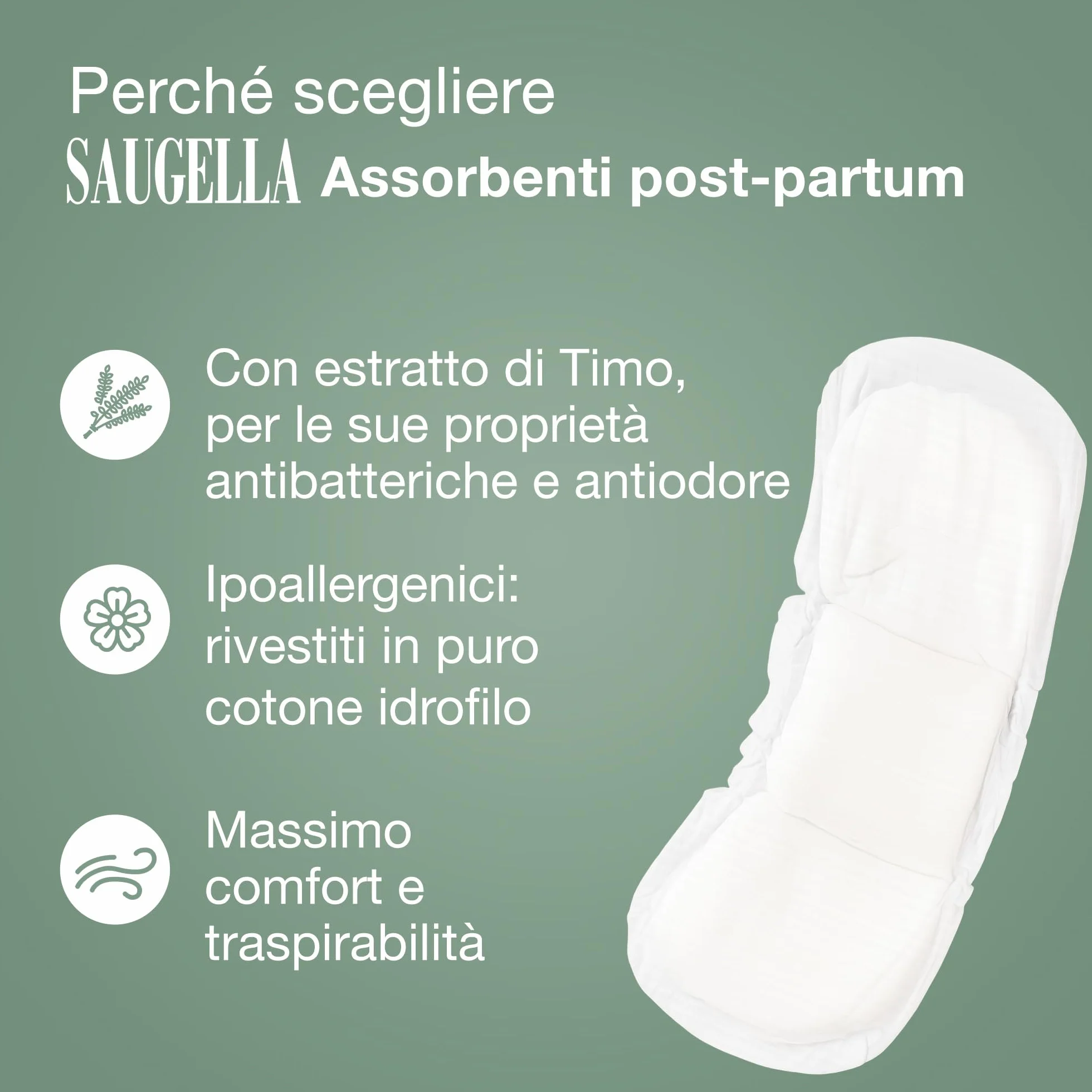 Saugella Cotton Touch Post Parto 10 Assorbenti Cotone Senza Strato Adesivo Azione Antibatterica Lenitiva