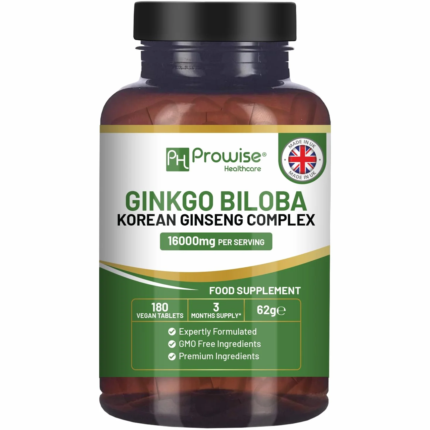 Ginkgo Biloba e Ginseng Coreano 16000mg 180 compresse vegane Prowise Healthcare