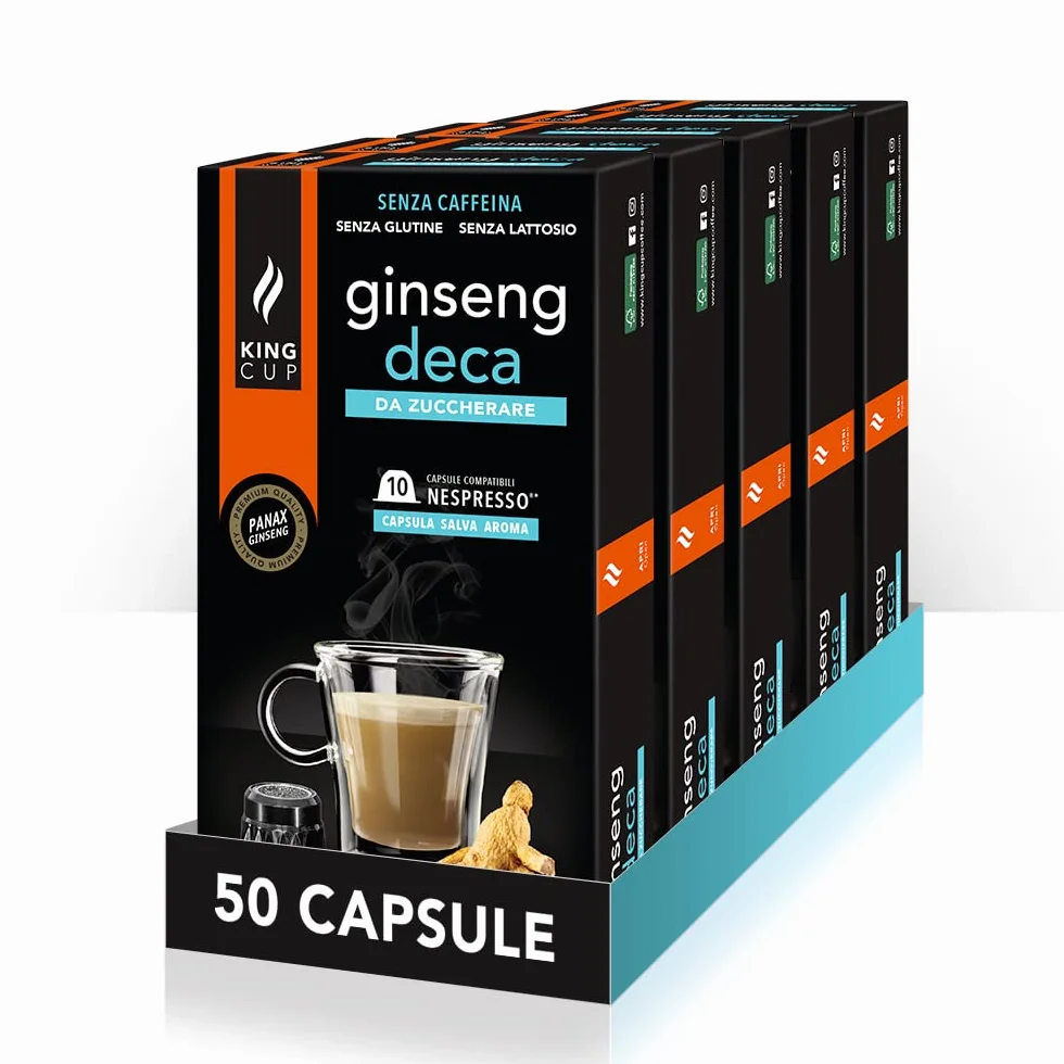 King Cup 5 Confezioni 50 Capsule Ginseng Deca Compatibili Nespresso Senza Glutine