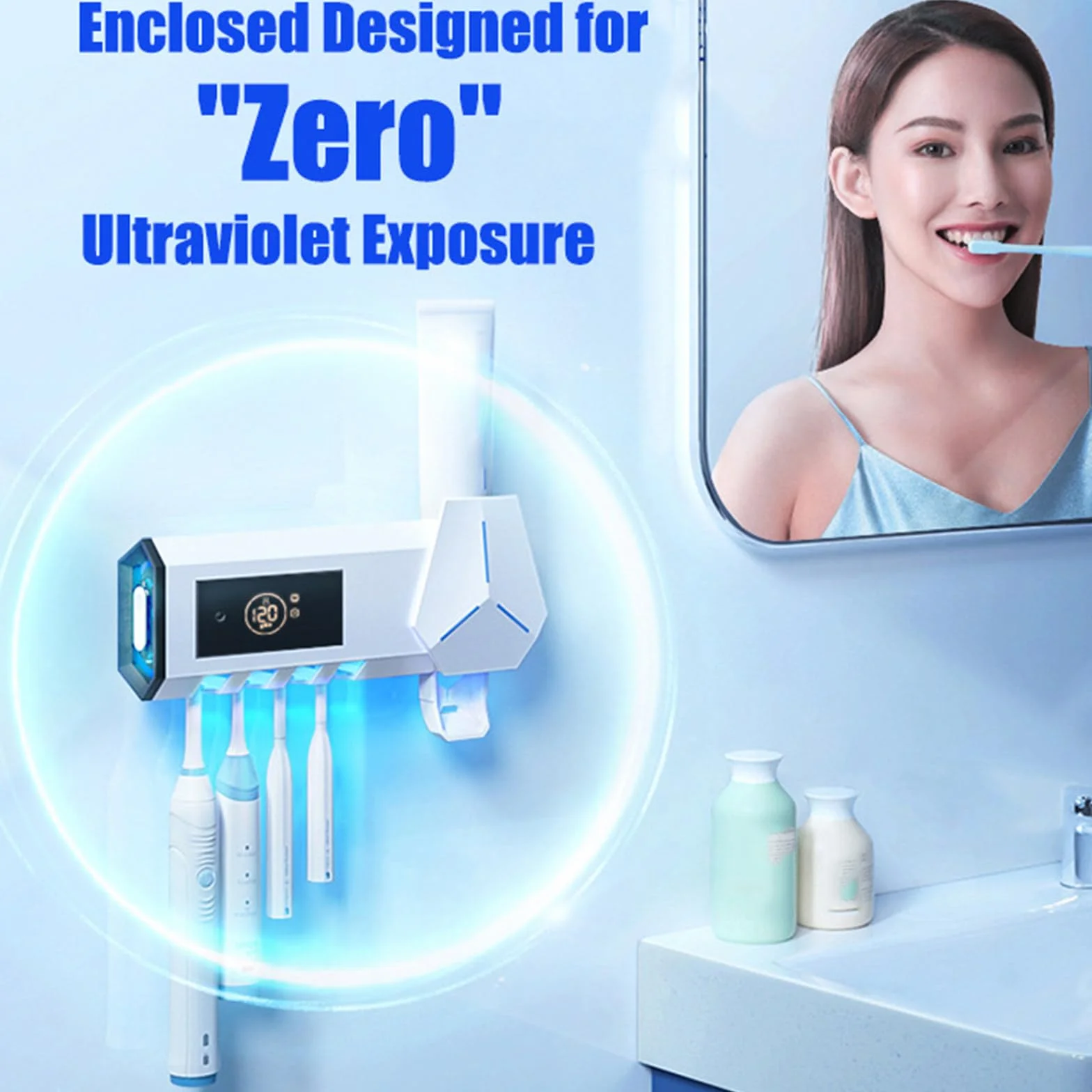 Sterilizzatore per spazzolino UV intelligente Disinfezione senza punzonatura Scaffale per spazzolino da denti Spazzolino da denti a parete Spremere dispositivo per dentifricio,Black