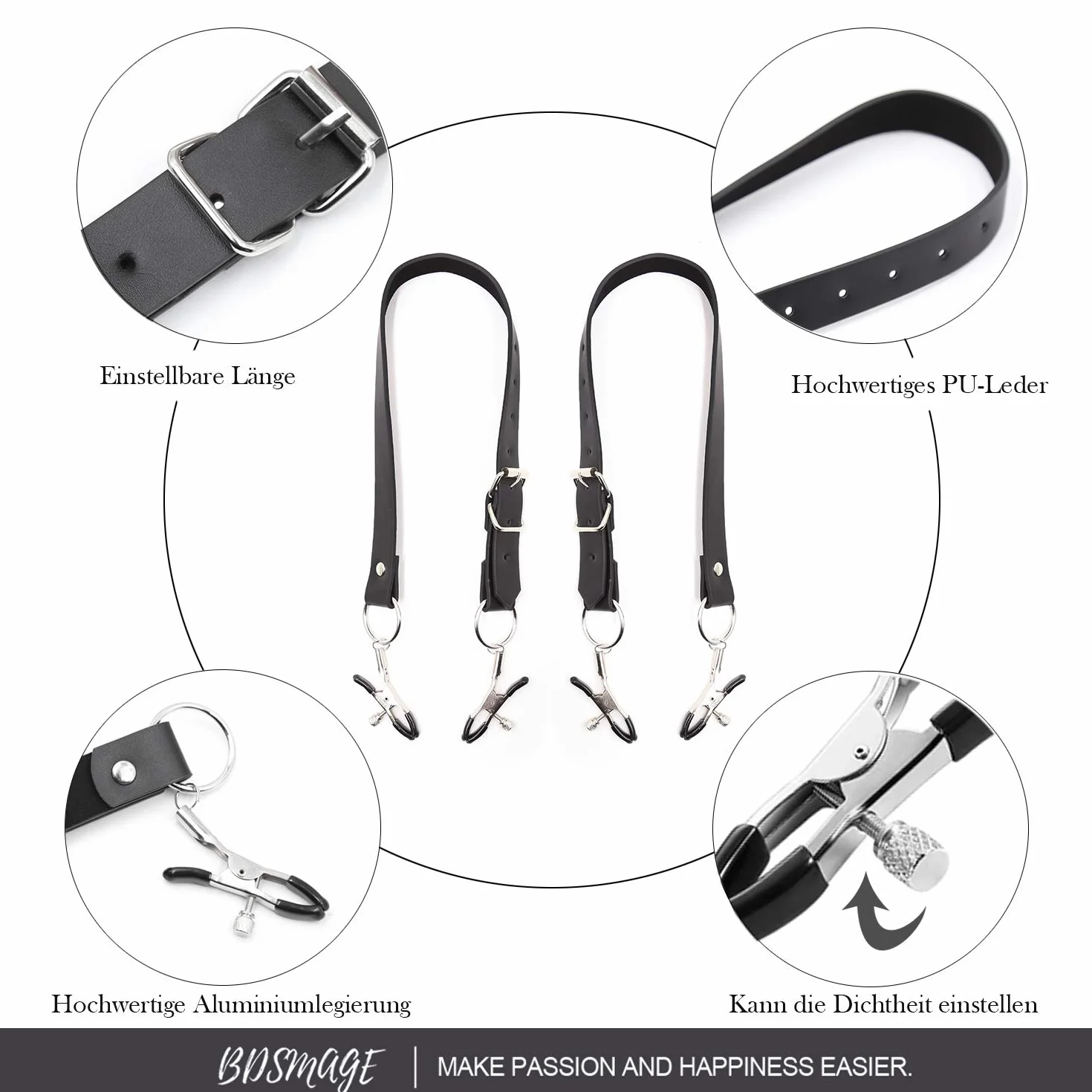 Set BDSM 3 pezzi, pinze per labbra con cinghie di espansione, pinze per capezzoli con catena di ferro, clip vaginali regolabili