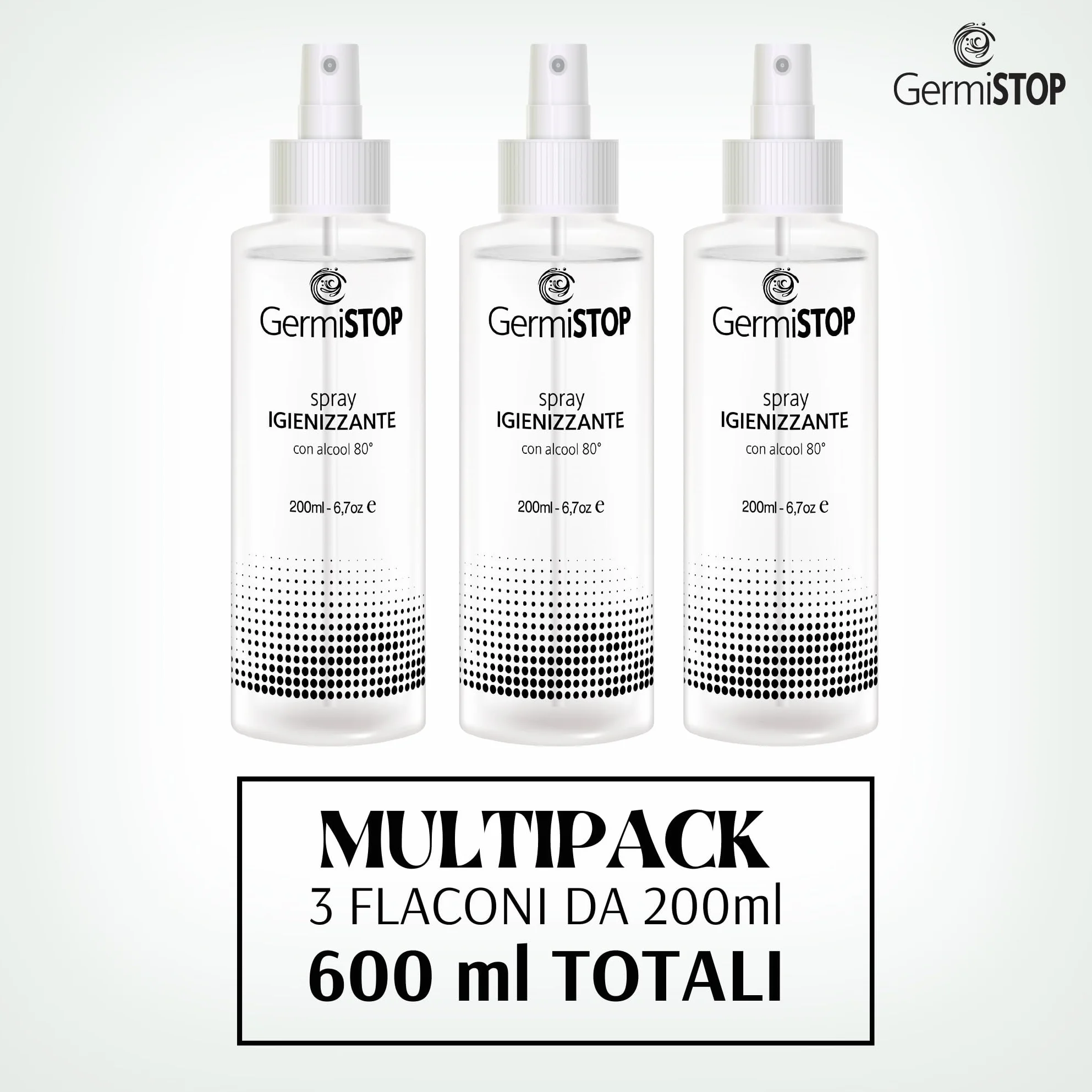 GERMISTOP Igienizzante Mani 3x200ml Alcool 80% Glicerina Spray Igienizzante Superfici