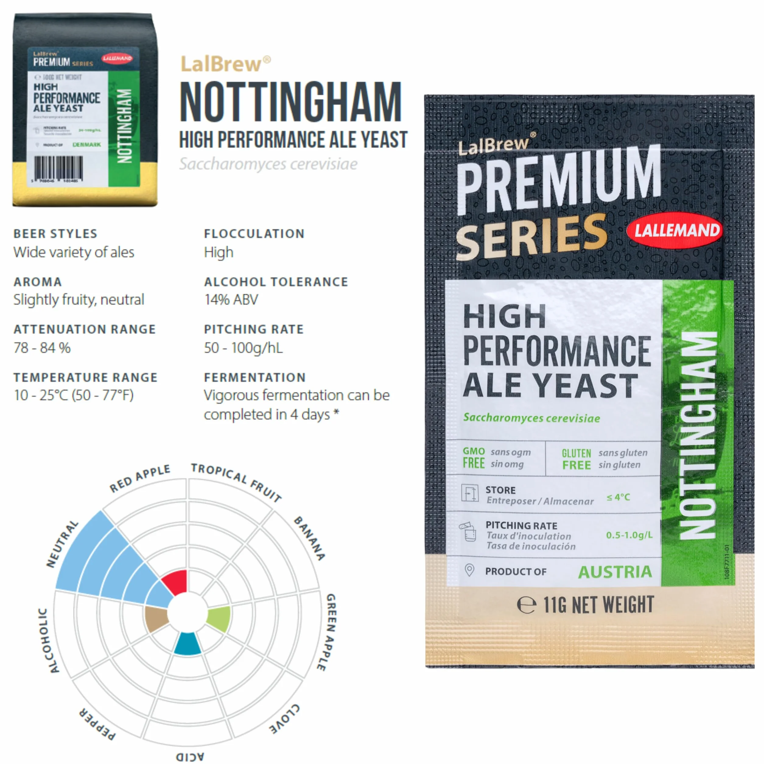 LalBrew Nottingham Lievito per Birra 2 x 11 g Saccharomyces cerevisiae