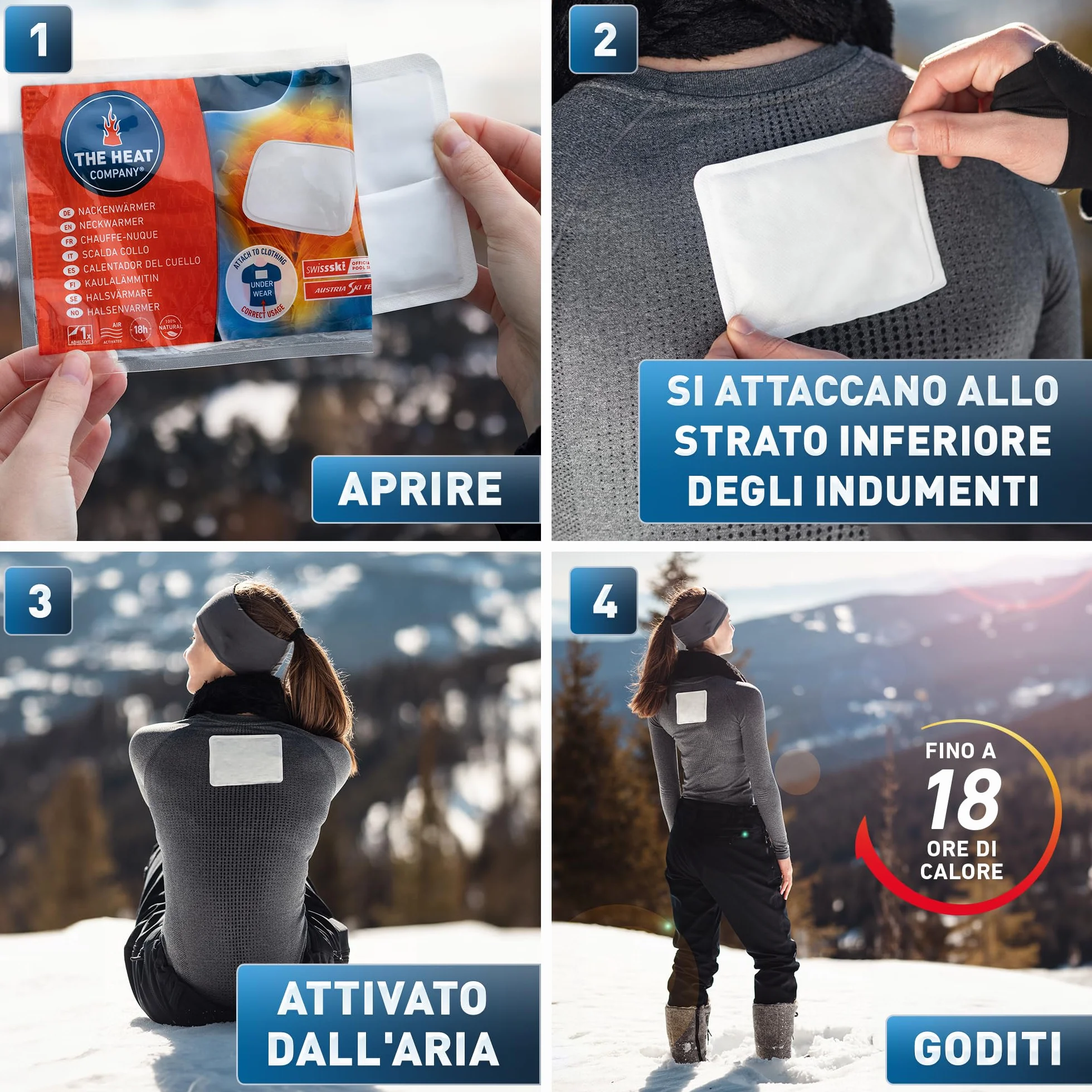 THE HEAT COMPANY Scalda-Collo EXTRA CALDO adesivo Scaldacorpo autoriscaldante puro naturale 3 pezzi