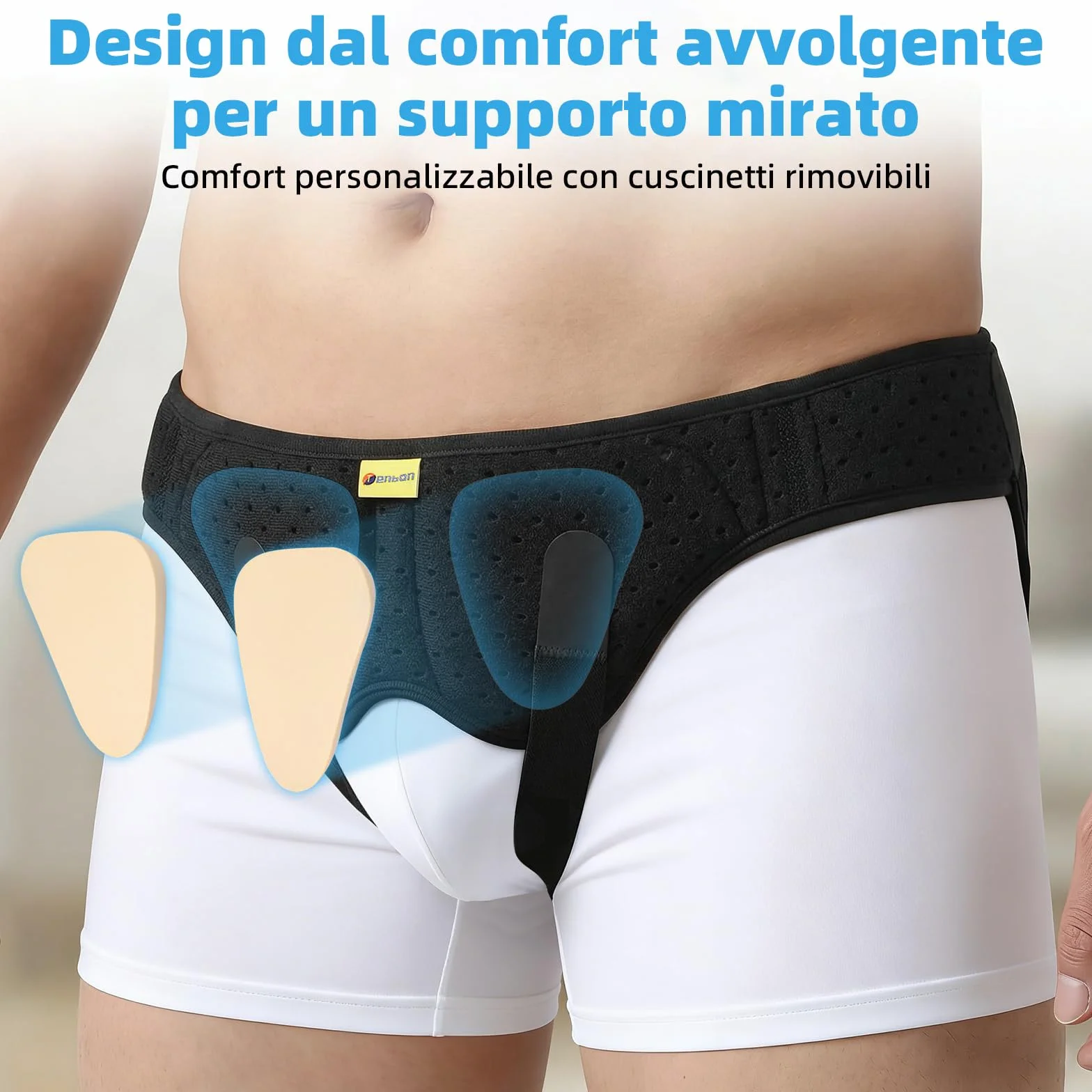 Tenbon Cintura per ernia per uomini e donne Cintura per ernia regolabile flessibile Supporto per ernia Sollievo dal dolore con 2 cuscinetti di compressione rimovibili (L)