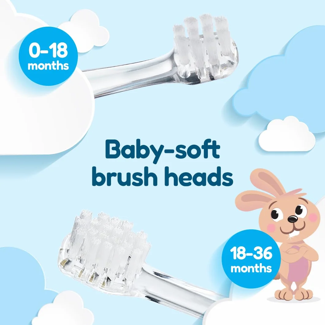Brush-Baby - BabySonic - Spazzolino elettrico blu, 0-36 mesi, morbido e delicato, per gengive sensibili e denti nuovi, con luce LED e base di aspirazione, testine per neonati e bambini