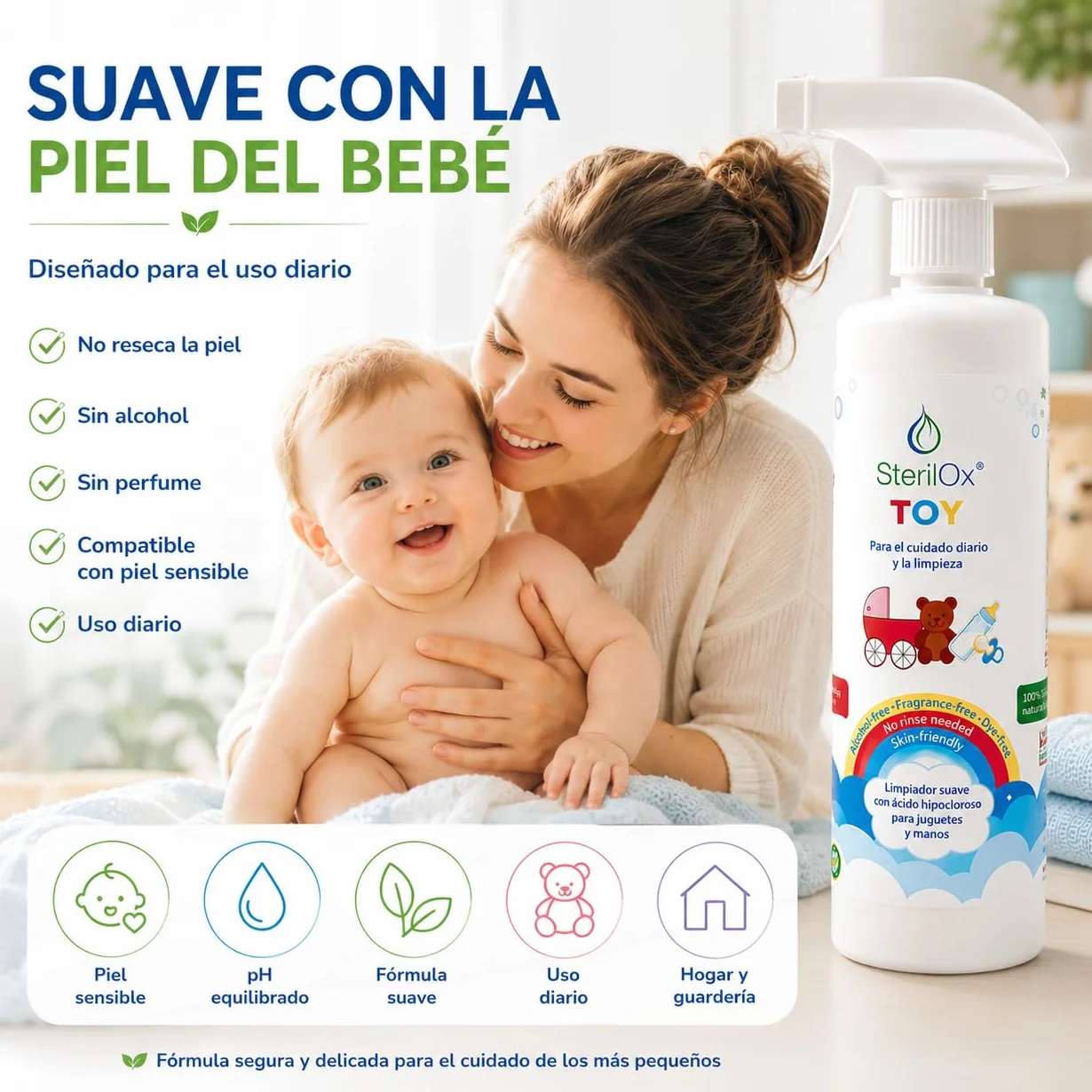 Spray detergente naturale 500 ml con acido ipocloroso per giocattoli bambini
