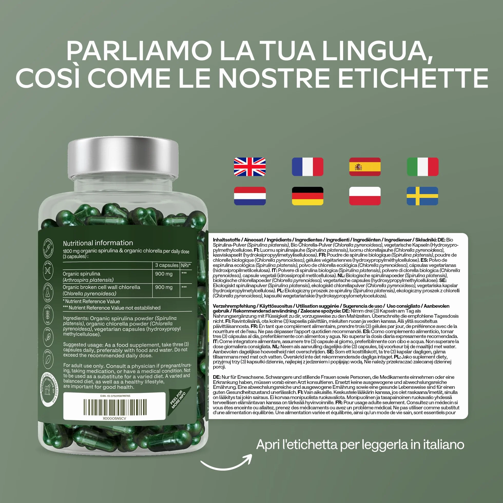 AAVALABS Spirulina & Chlorella Bio 1800 mg 200 Capsule Vegan