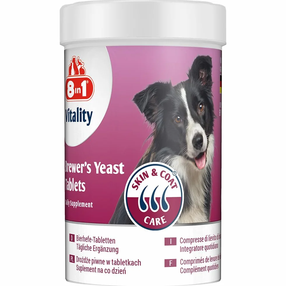 8in1 Compresse di Lievito di Birra per cani - Supporto per pelle e pelo, 1 lattina (260 compresse)