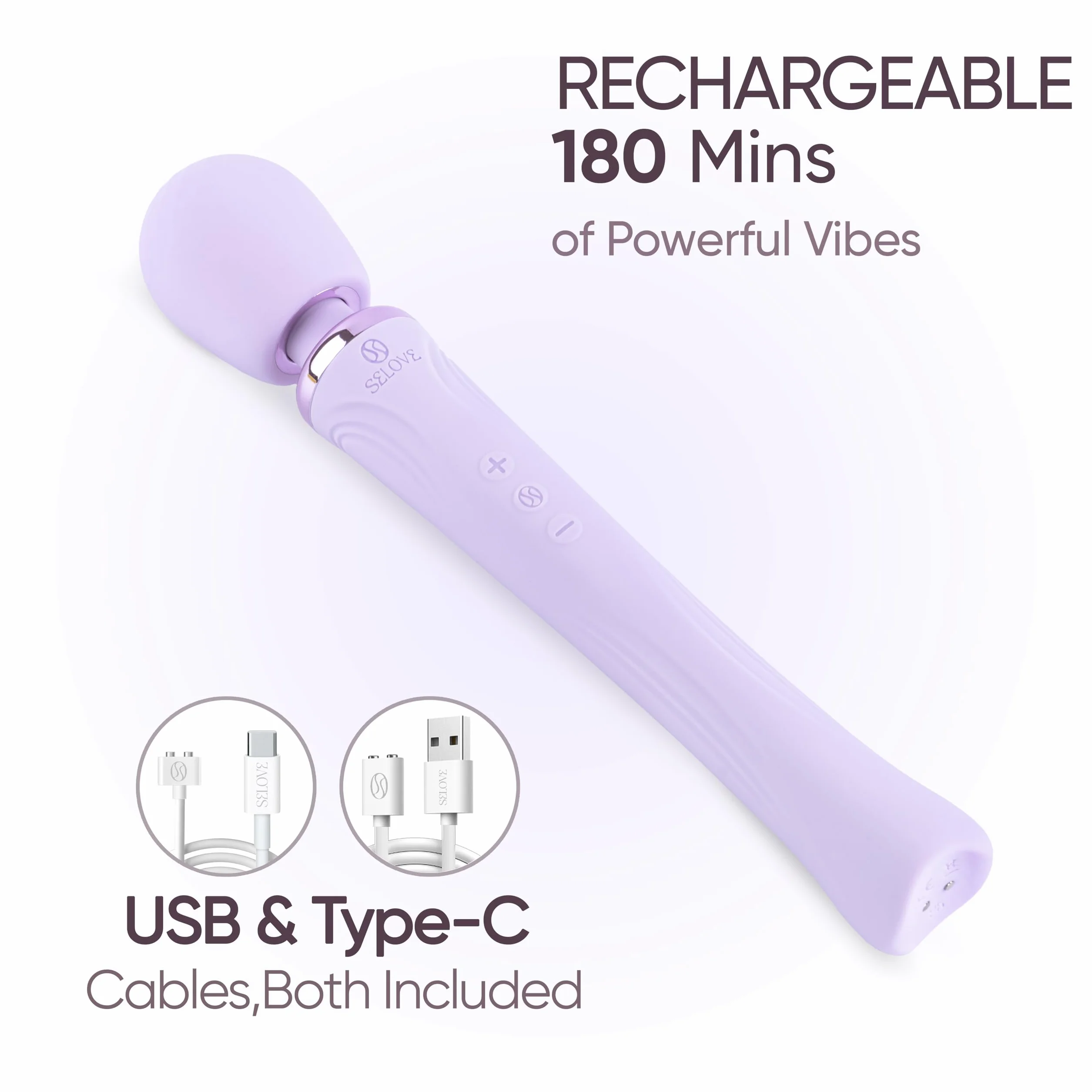 SELOVE Wand Vibrator – Vibrazioni Potenti e Profonde con Collo Flessibile (Lustrous Lilac)