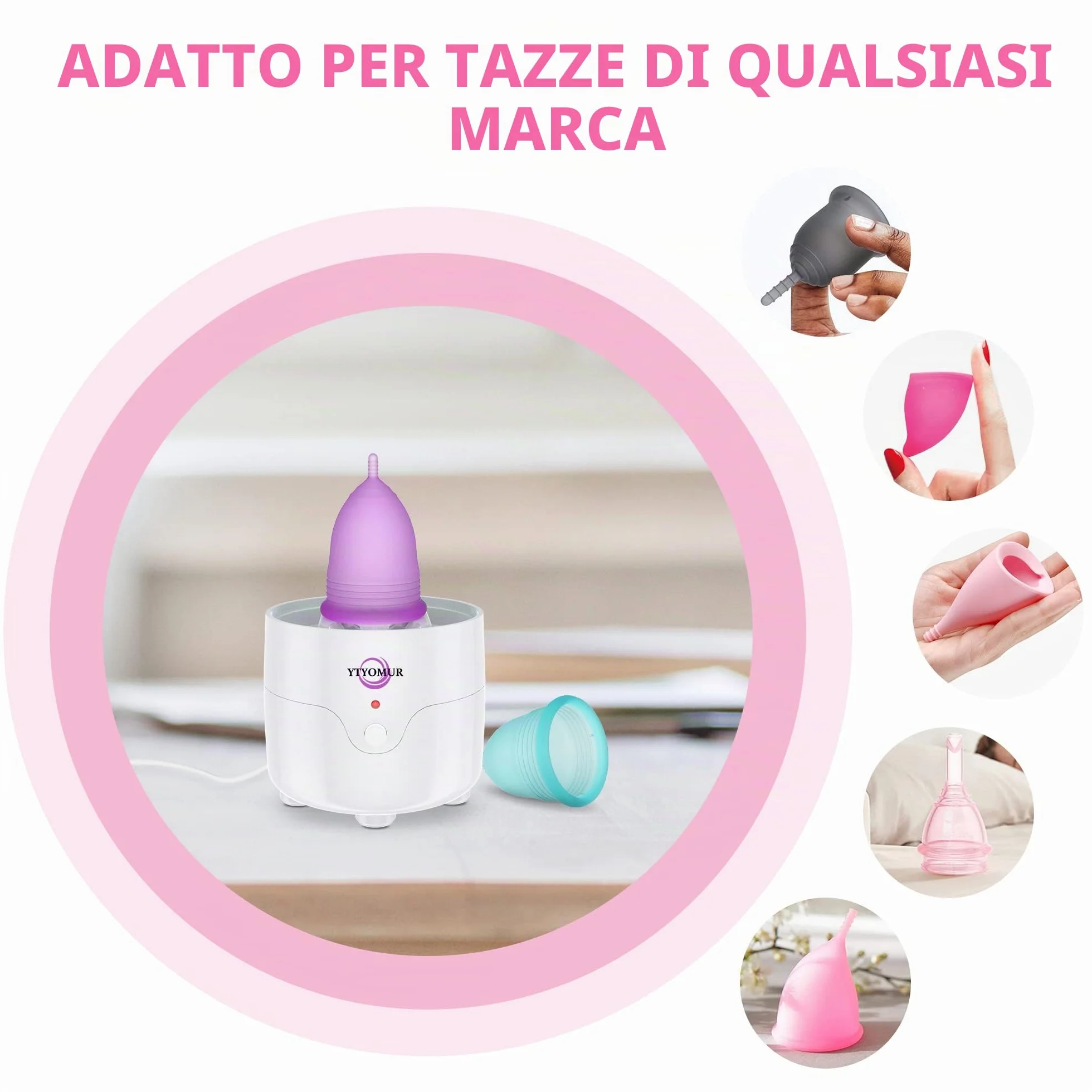 YTYOMUR Sterilizzatore a Vapore per Coppette Mestruali con 2 Coppette Mestruali Riutilizzabili, Kit di Lavaggio per Detergente per Coppe Mestruali