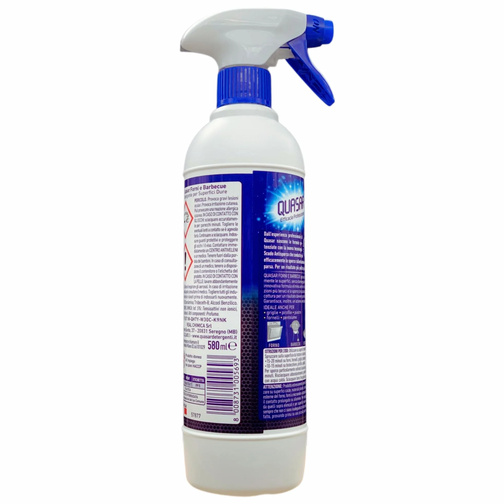 SET QUASAR: 2x Detergente Spray FORNI & BARBECUE, Sgrassante, Disincrostante e Antiodore 580ml + Panno In Lattice SOFT, Formato 30x30
