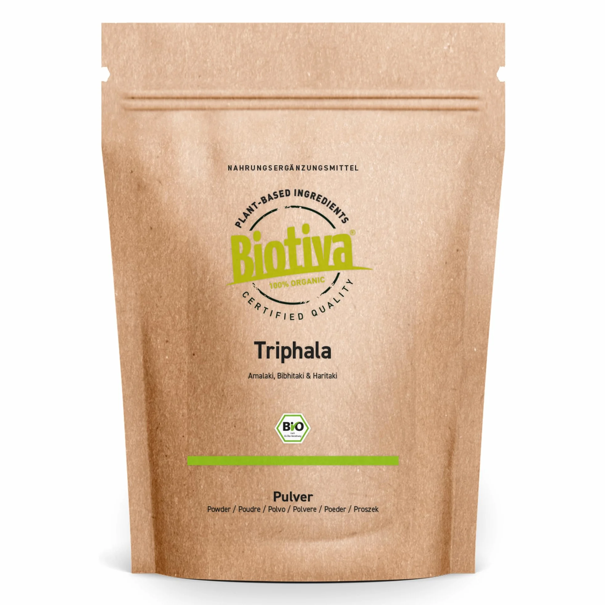 Triphala polvere biologica 1kg (2x500g) - di Amalaki Haritaki Bibhitaki - Ayurveda Biotriphala - Imbottigliato e controllato in Germania - 100% Vegan - Biotiva