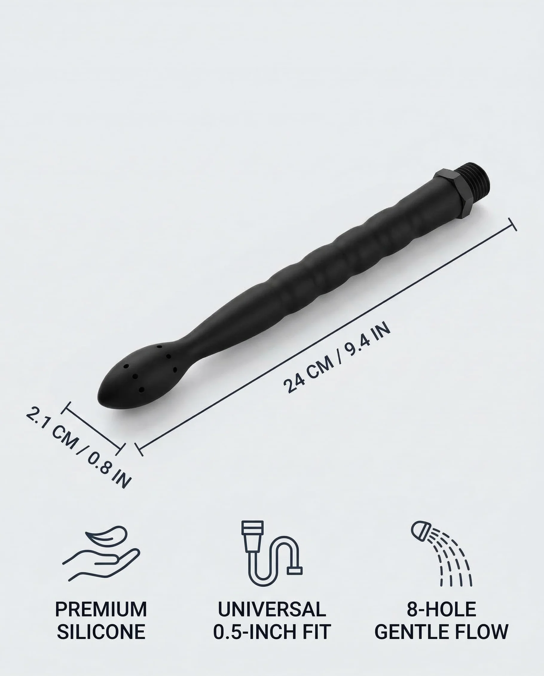1 Pezzo Doccino Anale,Pulitore Vaginale Con 8 Fori,Silicone Doccetta Anale,Per la Pulizia Anale Colonic Sistema,Per Coppie Gay, Uomini e Donne(Nero)