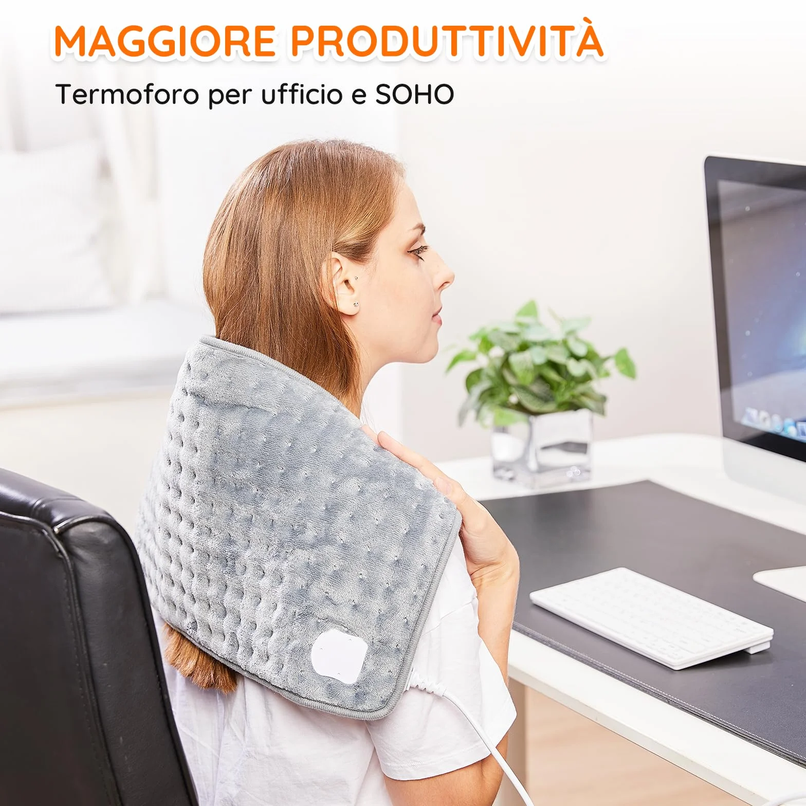 Cuscino Termoforo Elettrico Riscaldante 60x30cm, per alleviare il dolore, schiena collo spalle addome braccia e gambe, Spegnimento automatico in 90 minuti, 10 livelli di calore, lavabile in lavatrice
