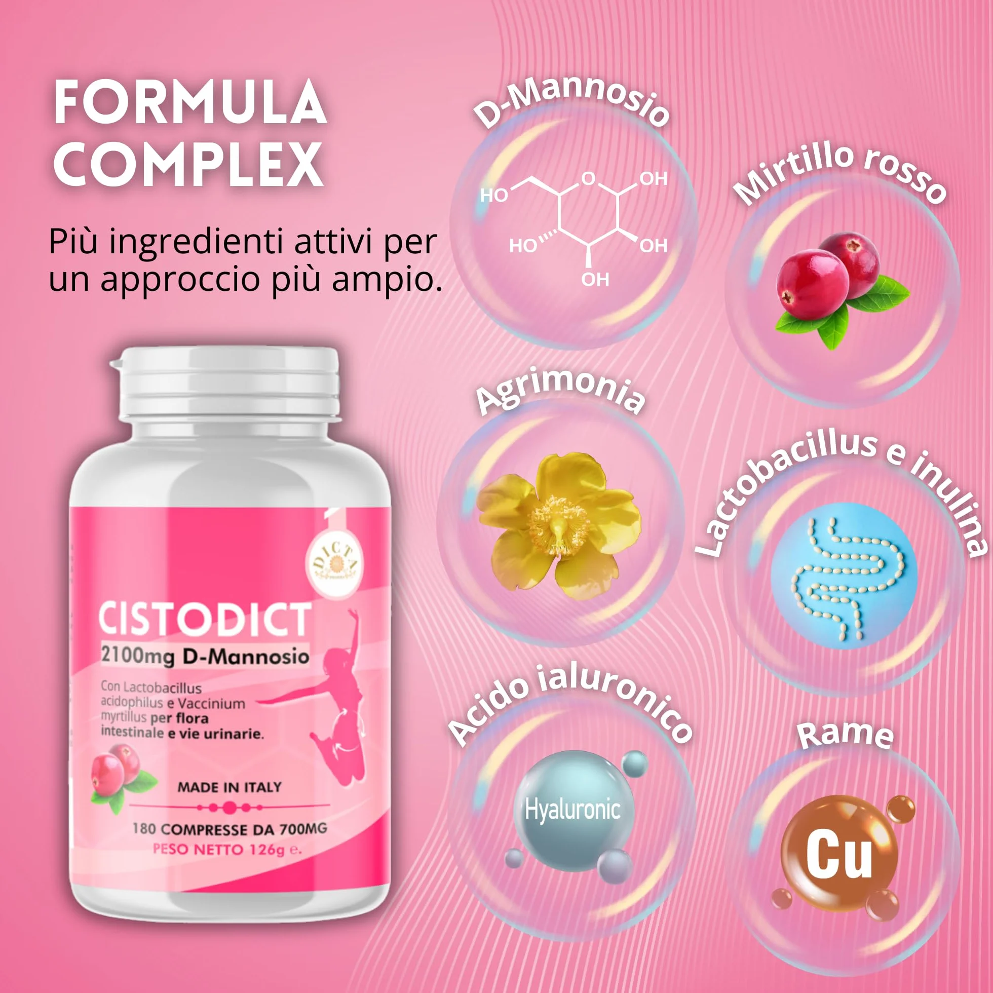 D Mannosio Puro 2100mg Cistite Vie Urinarie Donna 180cpr con Mirtillo Rosso