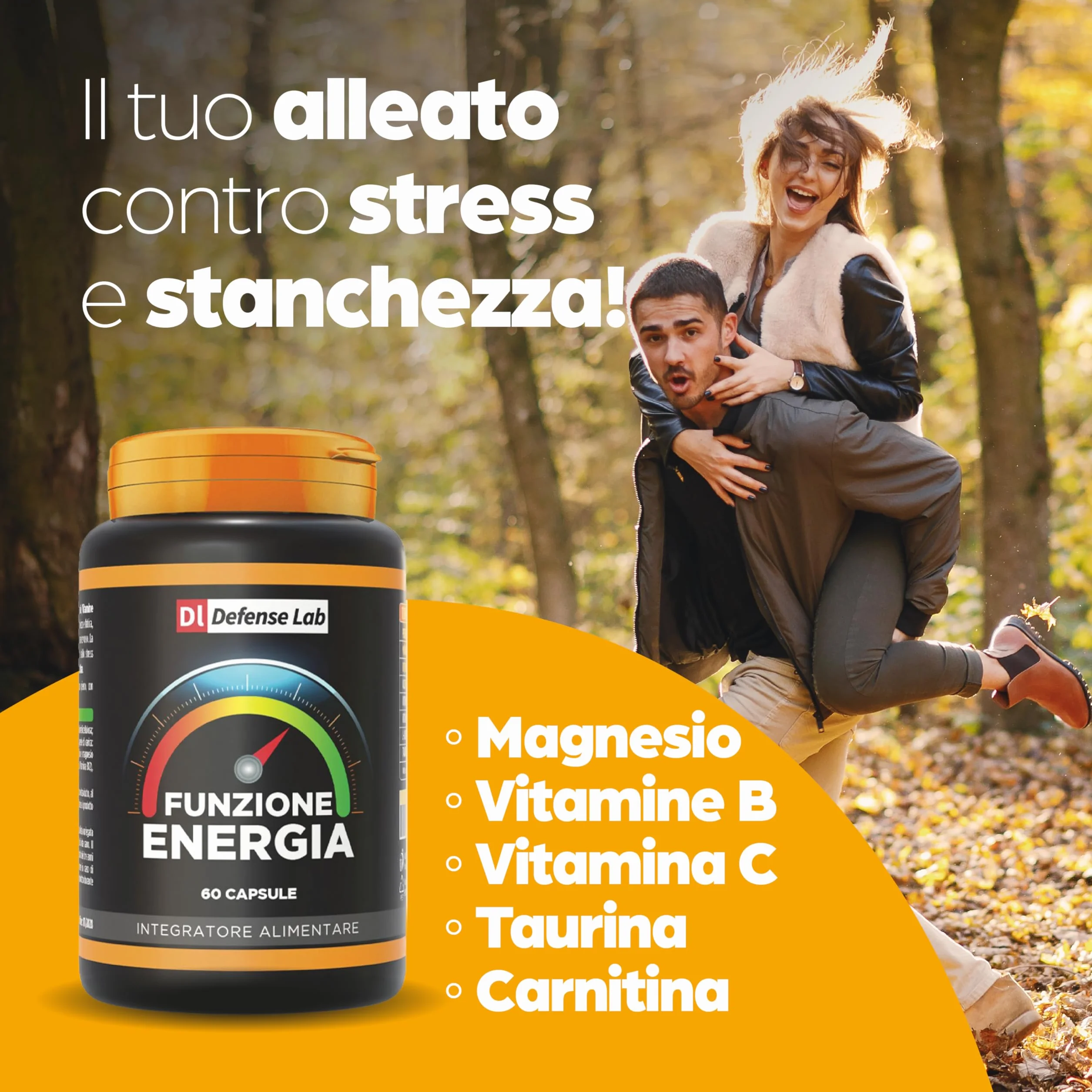 FUNZIONE ENERGIA Integratori Stanchezza Magnesio Bisglicinato Carnitina Taurina Vitamine Acido Folico 60 Capsule