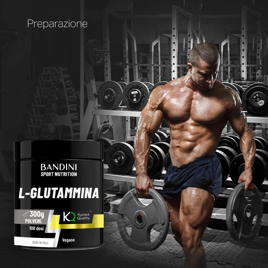 Bandini® L-Glutammina Kyowa® Quality Pura in Polvere - Aminoacido utile per Esercizi Fisici ad Alta Intensità - Rinforza la Massa Muscolare - Glutammina POWDER 100% Vegan - Confezione da 300g