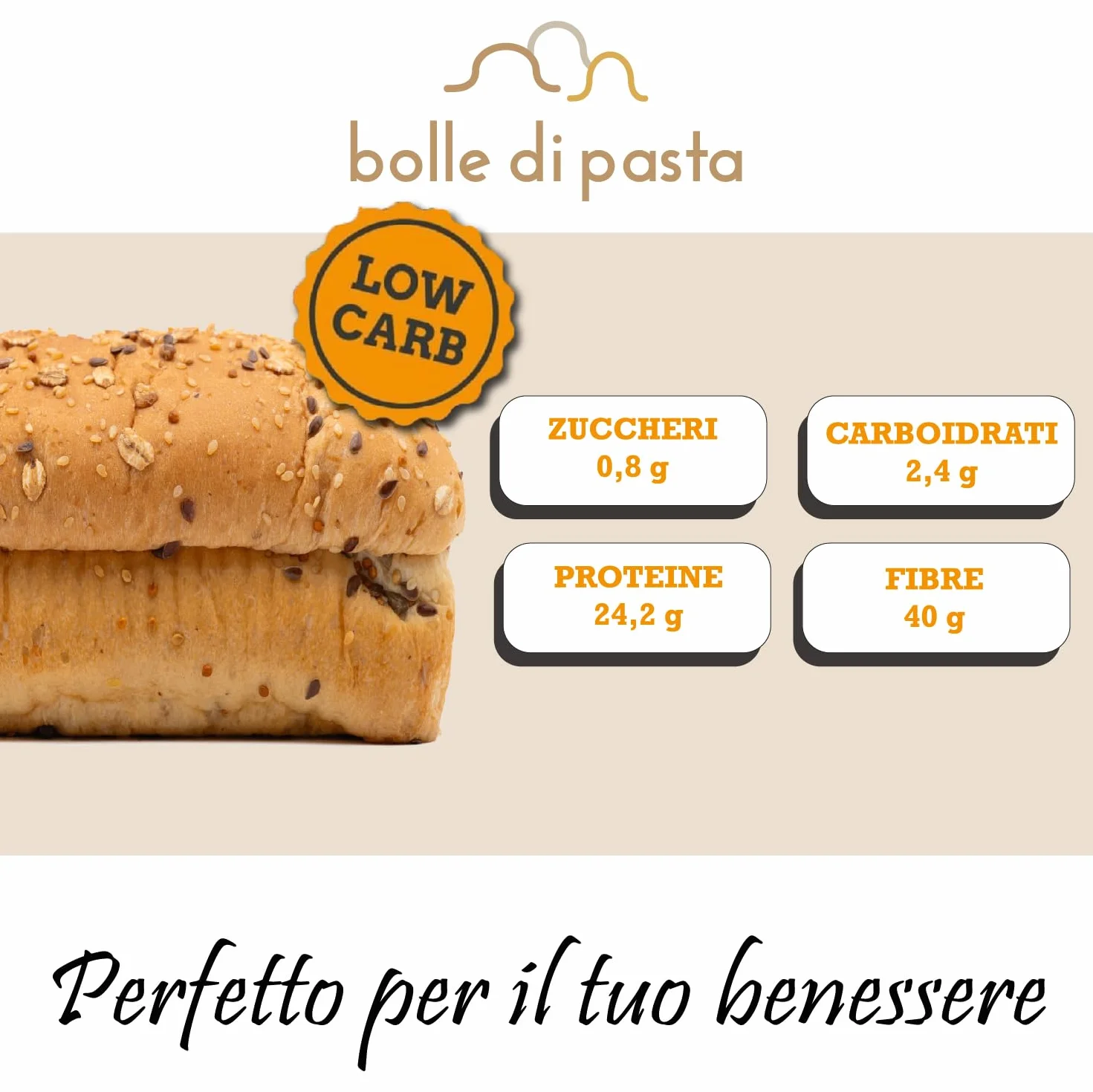 Bolle di pasta® Pan Bauletto ai Cereali – Pane Low Carb ad Alto Contenuto Proteico, +30% Proteine, Solo 2,3g Carboidrati – 100% Artigianale e Naturale-260g-Per Dieta Chetogenica, Fitness (1 Unità)