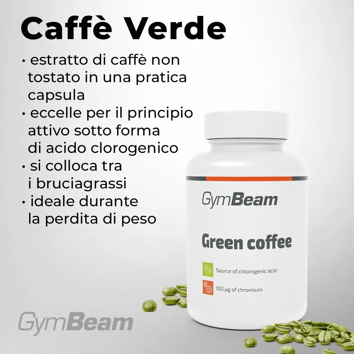 GymBeam Caffè Verde Estratto di Caffè Verde con Acido Clorogenico e Cromo Bruciagrassi Naturale 120 cps