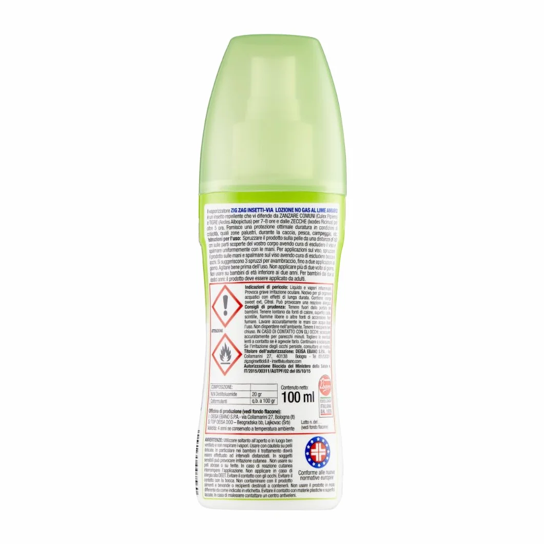 ZIG-ZAG Lozione Antizanzare Corpo Repellente Zanzare Zecche Tafani Lime Amaro 100 ml