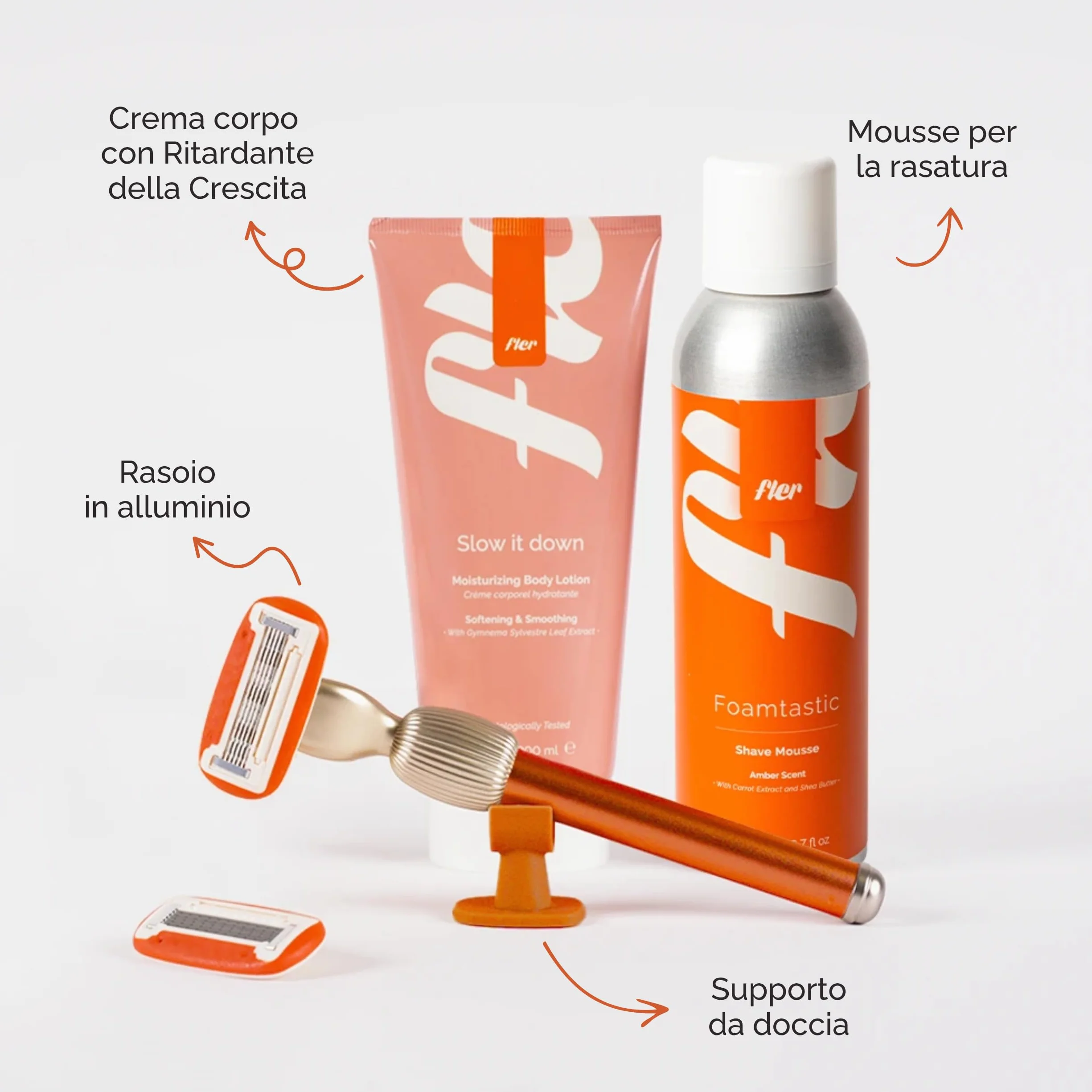 Fler Smooth Skin Set Rasoio Donna con Supporto, 2 Lamette di Ricambio, Crema 200ml