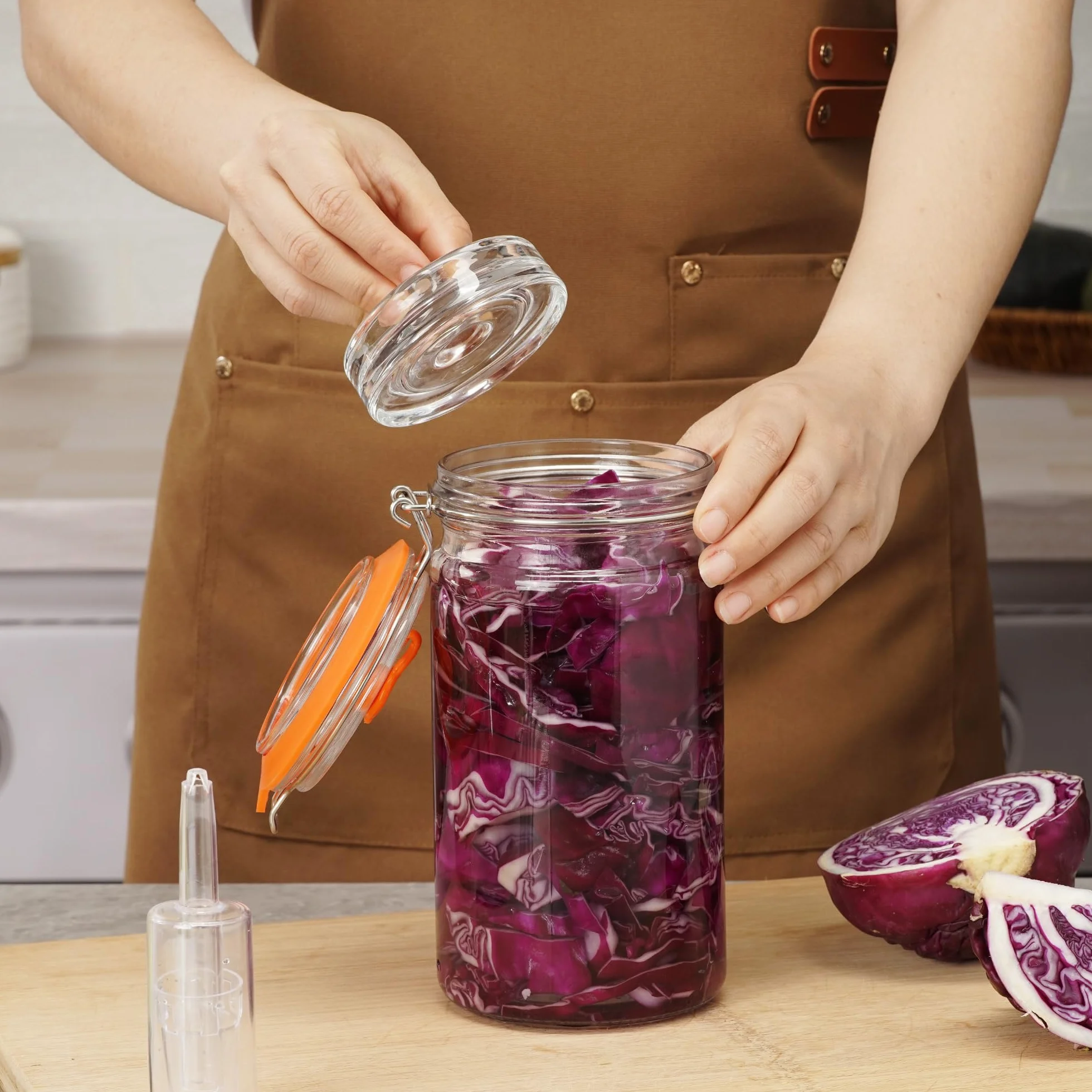 Pesi fermentatori in vetro, 4 pezzi, Ø 8 cm, pesi in vetro per fermentazione, peso fermentazione e pietra di contrappeso per bicchieri di mason a collo largo, crauti, kimchi