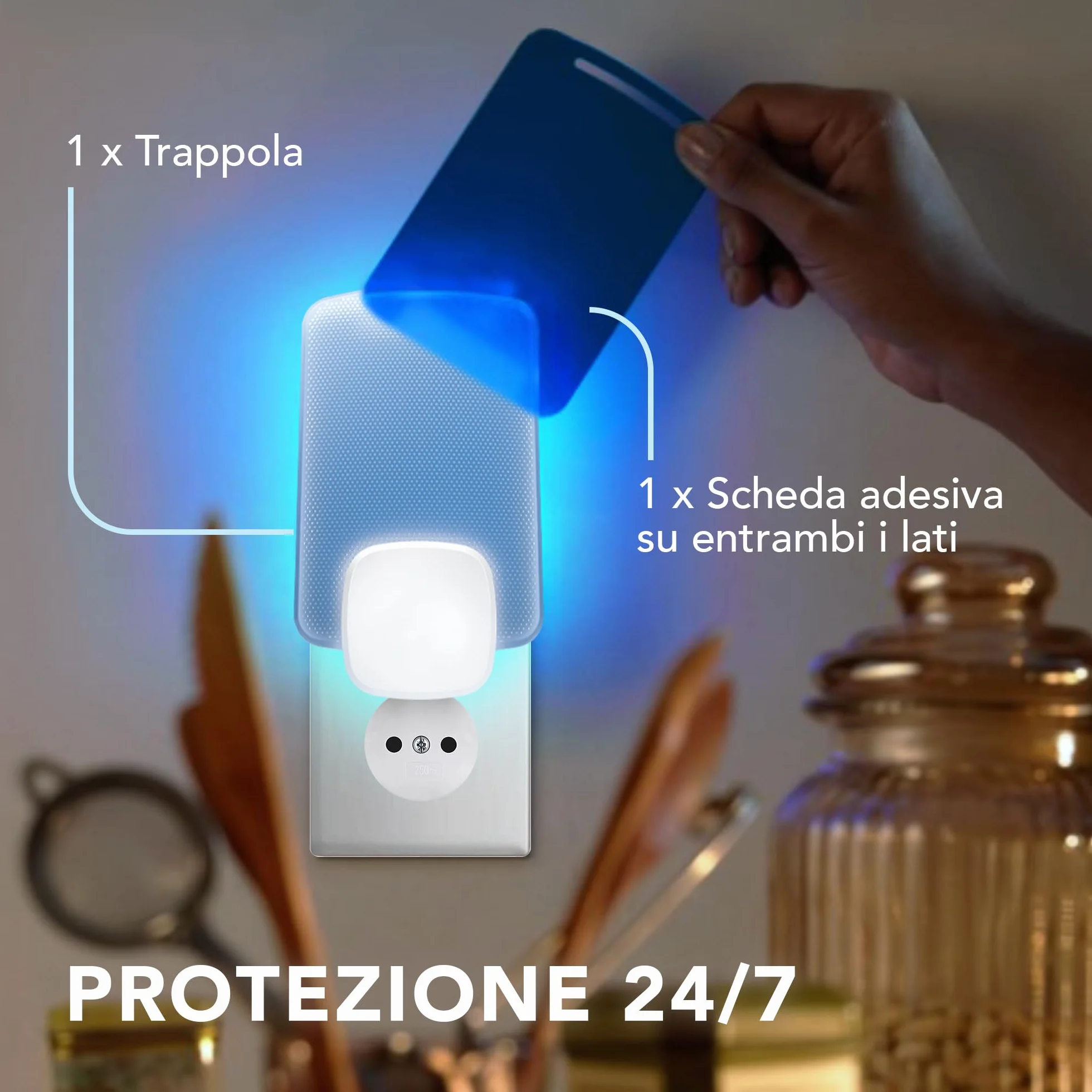 Raid Essentials Trappola Insetti Volanti Base Antimosche, Antimoscerini e Antitarme, Senza Insetticida, Protezione 24/7 dagli Insetti Volanti, per uso Interno, 1 Trappola e 1 Ricarica