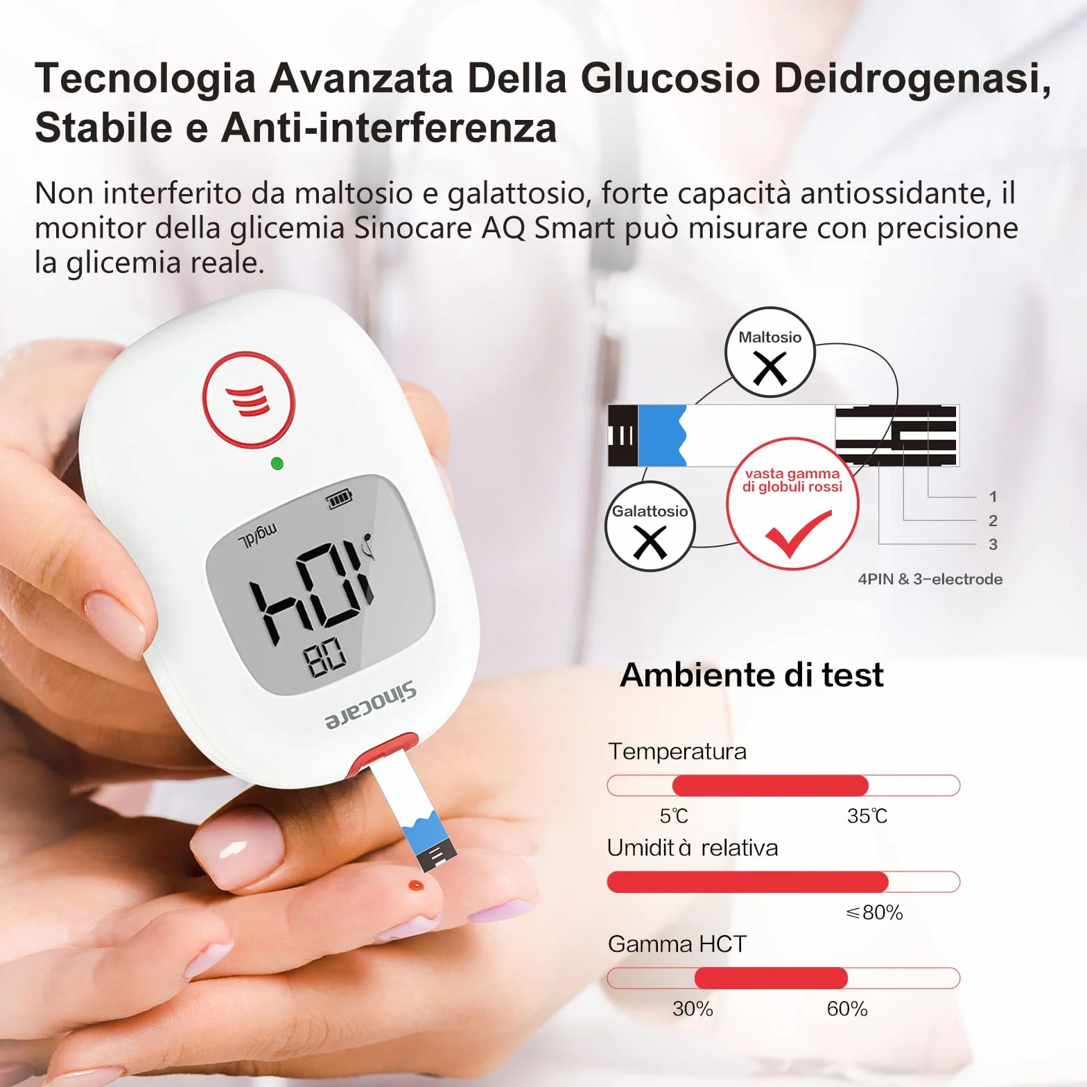 Sinocare Safa AQ Voice Misuratore Glicemia Glucometro, 25 Strisce e 25 Lancette