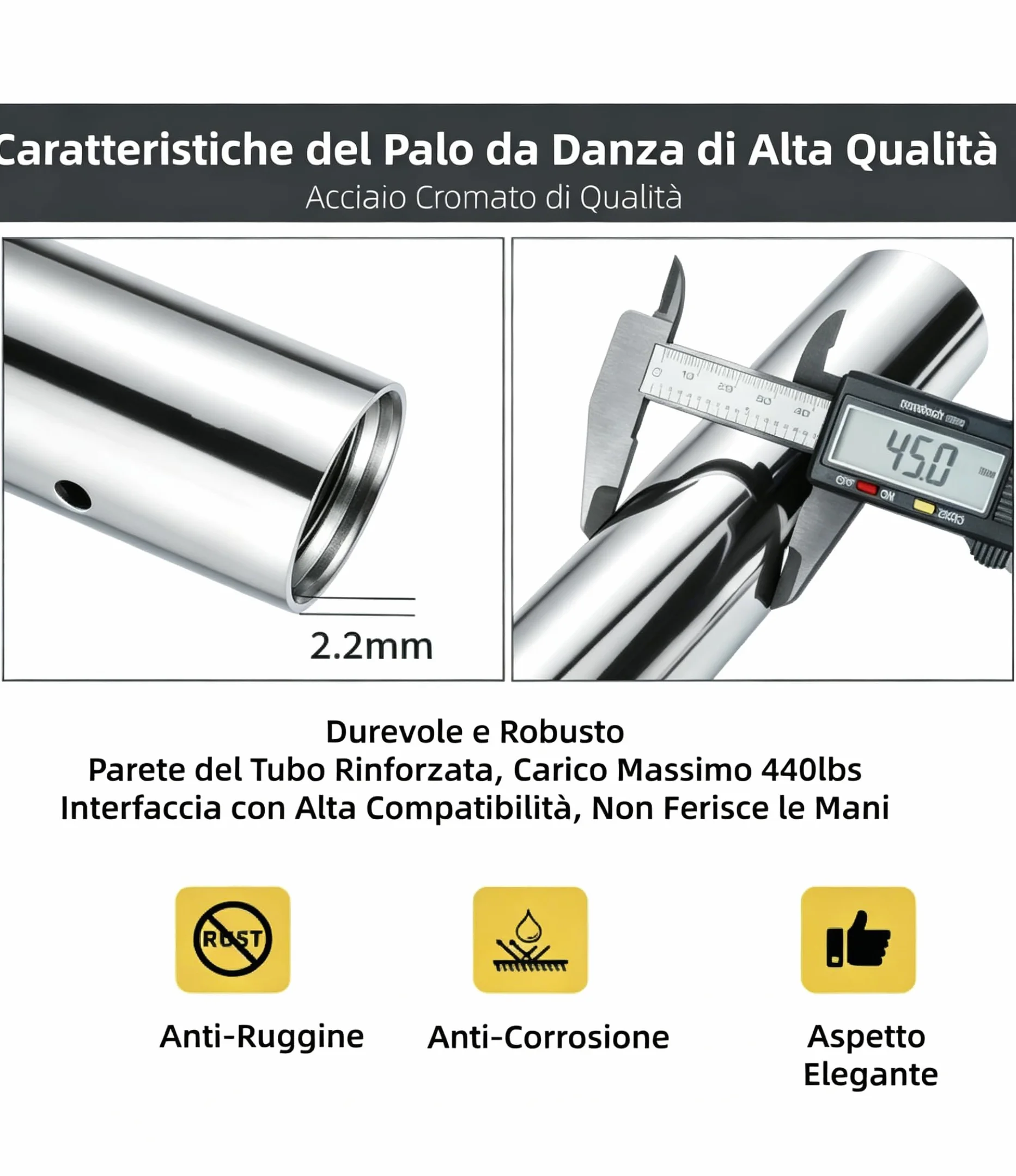 PRIOR FITNESS Set Palo da Ballo Fisso 45 mm, Palo Fitness Rotante/Statico, Piastra Fissa per Danza, con Certificazione CE