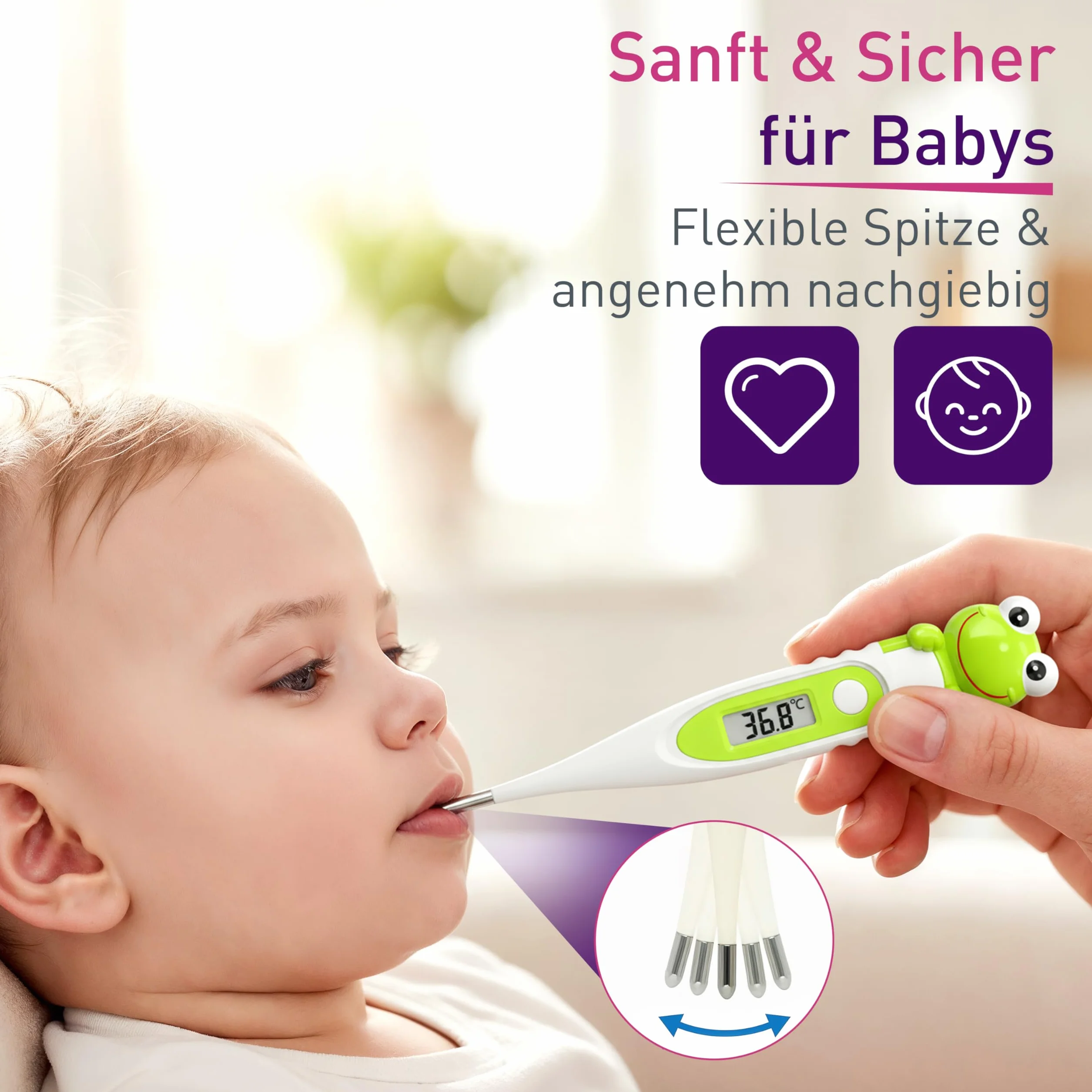 Termometro Digitale Febbre Corporea Scala SC 44 Rana Flex Velocità 10 sec Bambini Adulti Misurazione Orale Rettale Ascellare Verde