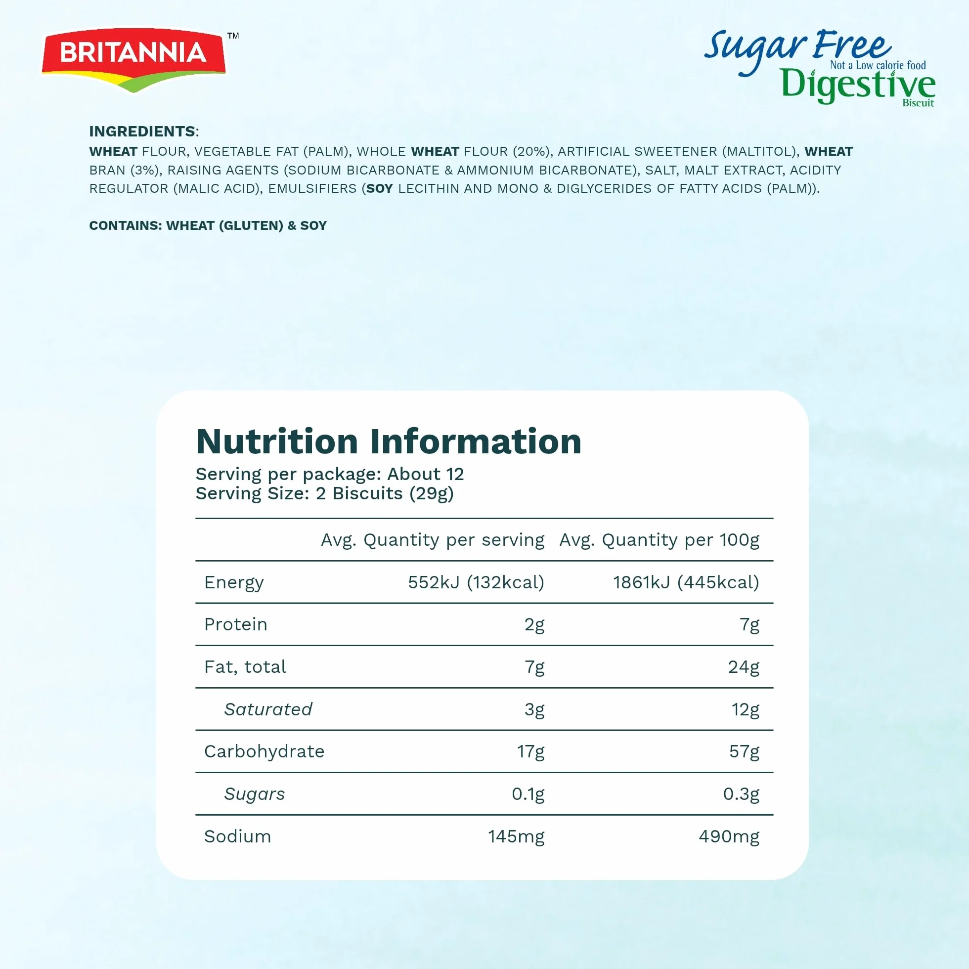 Britannia Digestive Sugar Free 350g