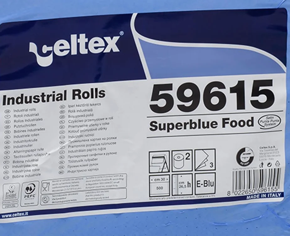 ROTOLONE DI CARTA BLU FOOD 3 VELI 500 STRAPPI CELTEX 59615 - CONFEZIONE 2 ROTOLONI