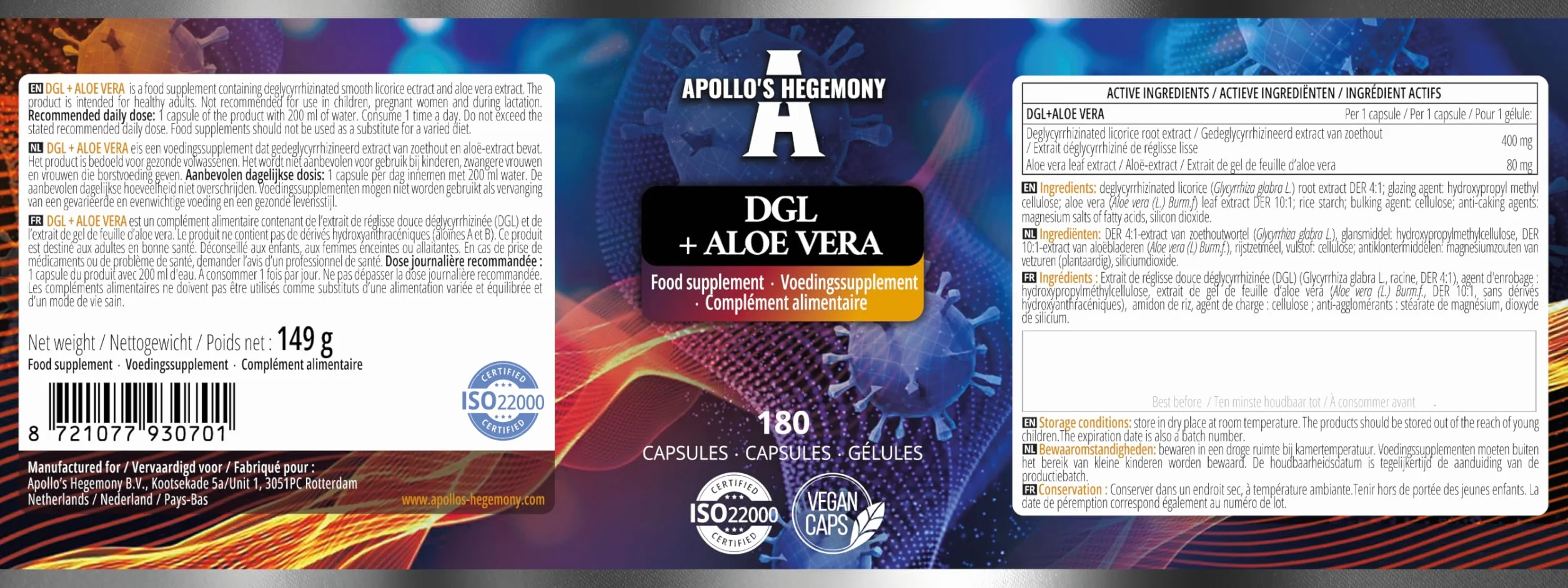 Apollo's Hegemony Aloe Vera 500 mg 180 capsule vegane integratore digestione resistenza