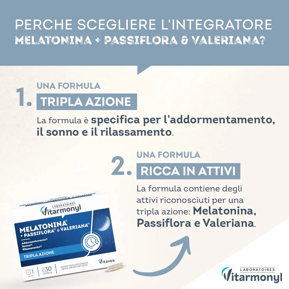 Melatonina Più Integratore Alimentare Sonno 30 Capsule Vitarmonyl