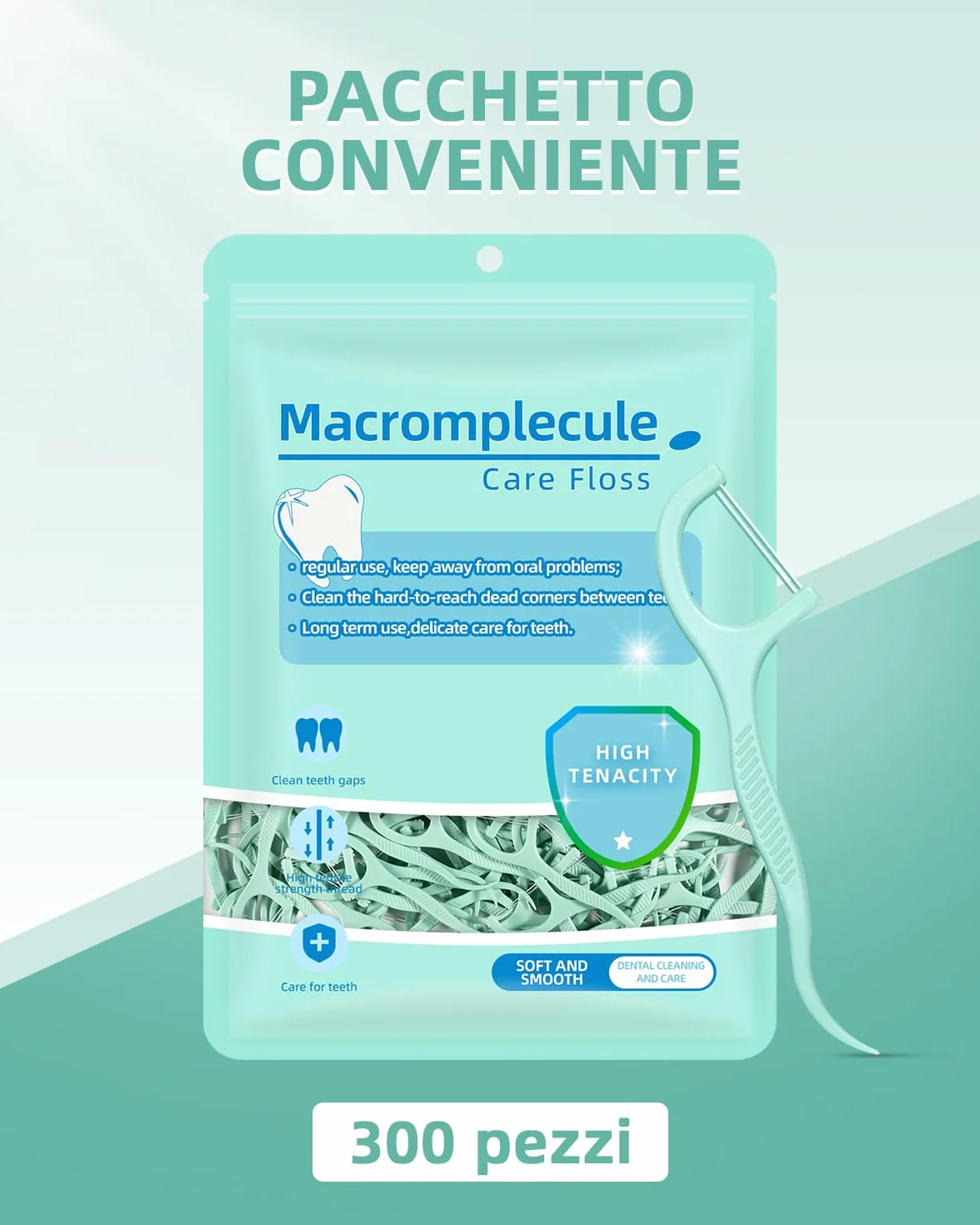 300 Filo Interdentale a Doppia Linea alla Menta per la Cura dei Denti - Archetti filo interdentale per Rimuovere la Placca e i Residui di Cibo