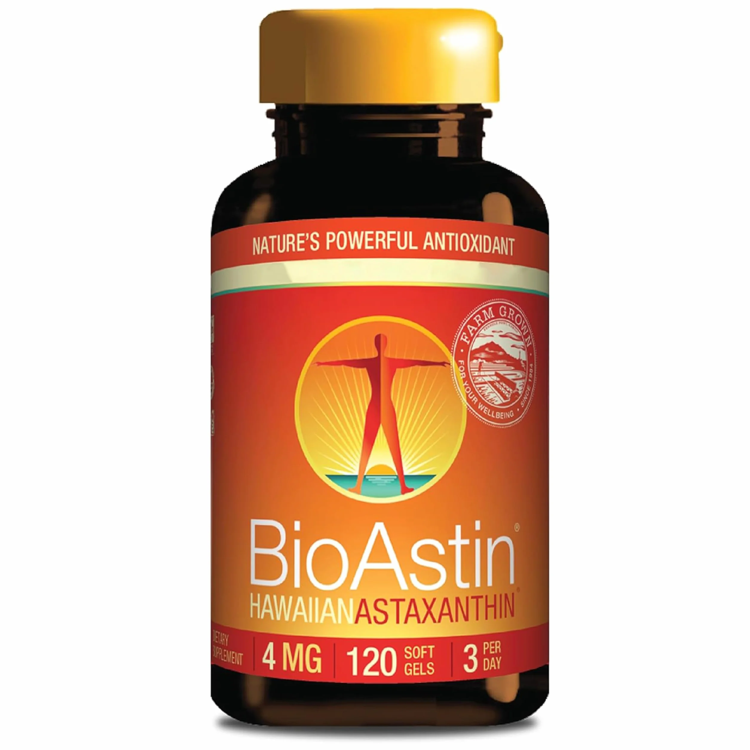 BioAstin Hawaiian Astaxanthin 4 mg 120 Capsule, Testato in Laboratorio, Vitamina E, Senza Glutine, Senza Soia, non OGM