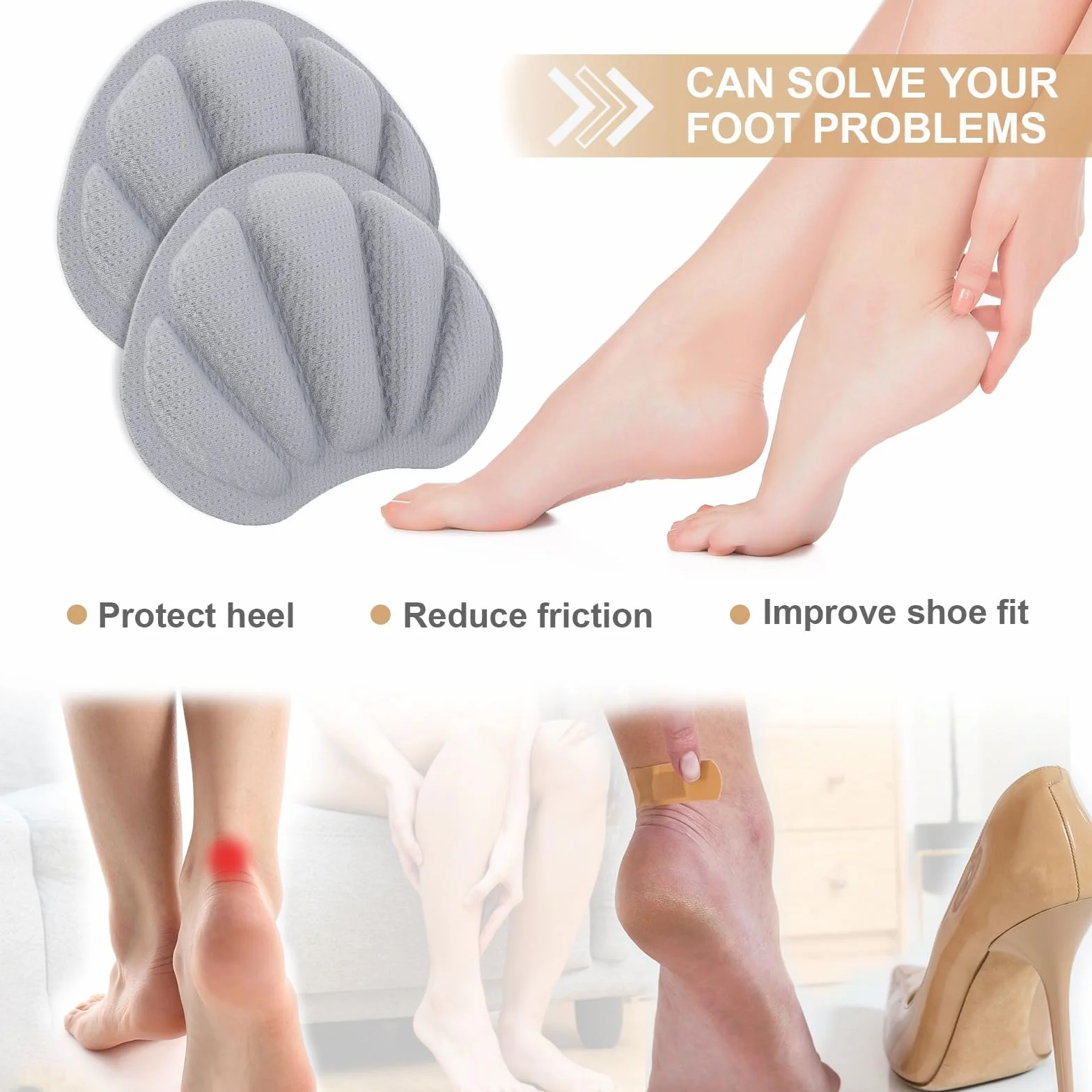 3 PAIA cuscinetti salva tallone per scarpe, proteggi tallone autoadesivo, solette antiscivolo, inserti morbidi per prevenire sfregamenti & vesciche (grigio)