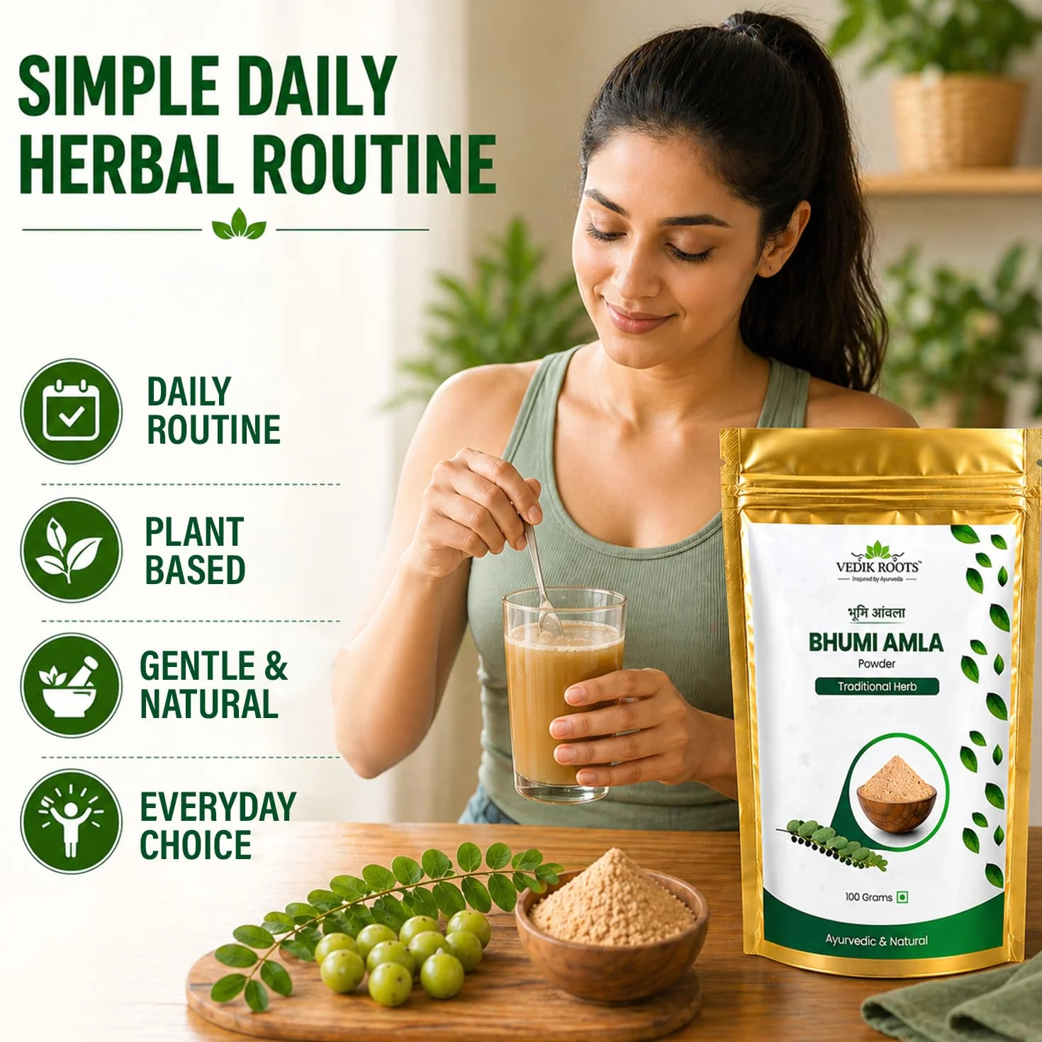 Vedikroots Bhumi Amla Powder Organic Pure Ingredient Extract for Healthy Liver Digestion