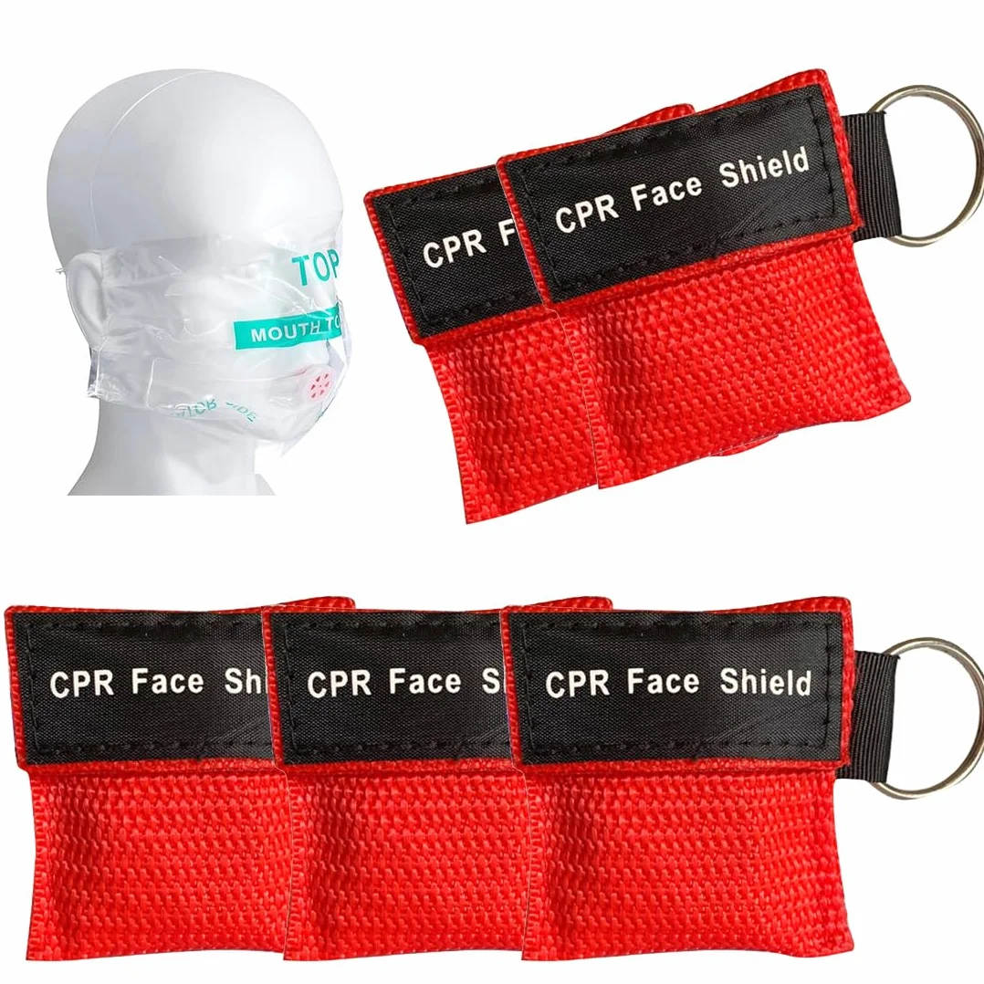 Pocket Mask CPR 5 Mascherine Protezione Viso Emergenza Valvola Unidirezionale Rosso 5x5,5cm