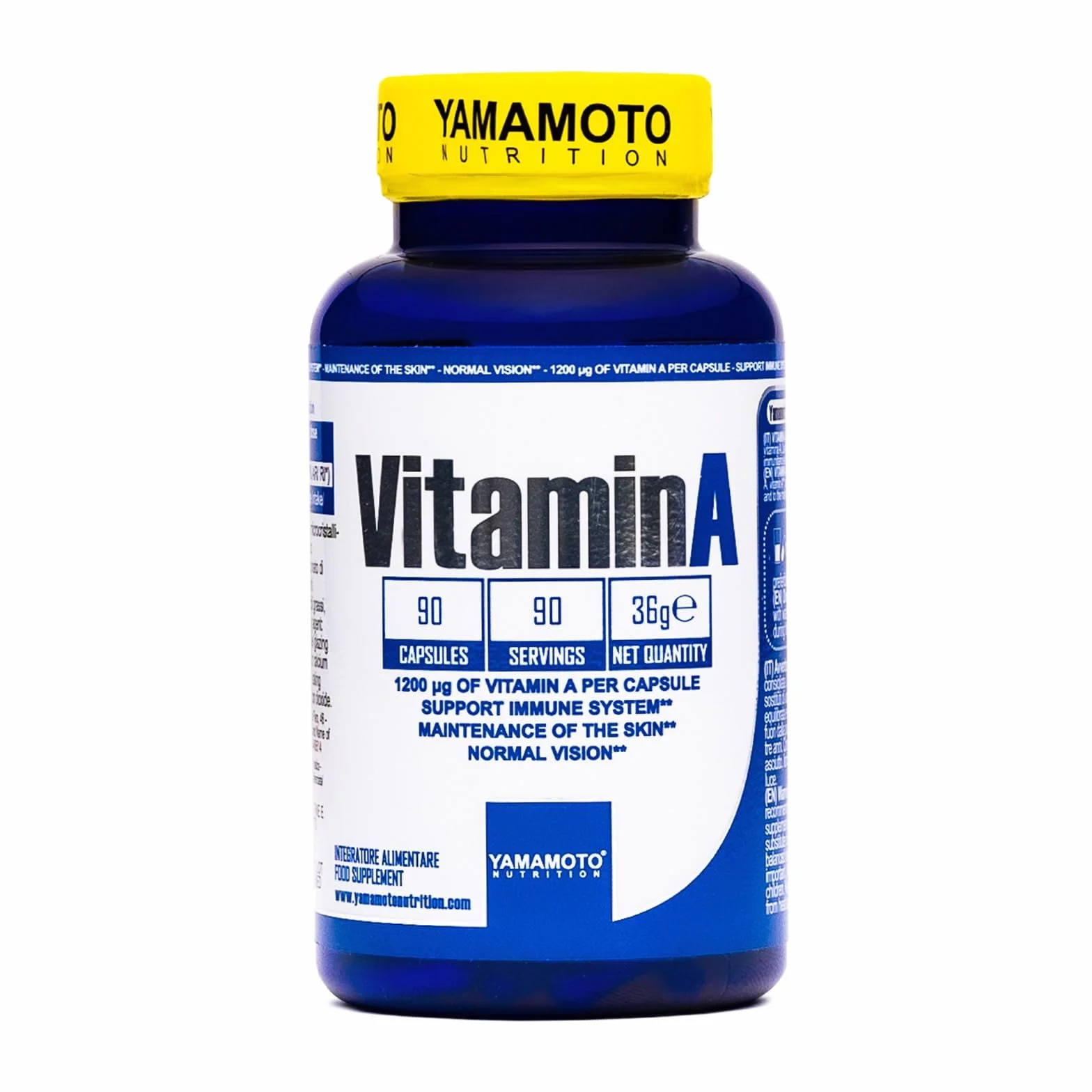 YAMAMOTO NUTRITION, Vitamin A 90 Capsule, Integratore Alimentare di Vitamina A, Aiuta il Sistema Immunitario, la Pelle e la Vista, Senza Glutine e Senza Lattosio