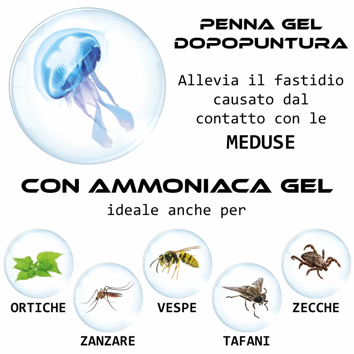 Penna Dopopuntura Roll On 10ml Sollievo rapido punture insetti meduse ammoniaca lenitiva naturale eucalipto menta gel trasparente portatile