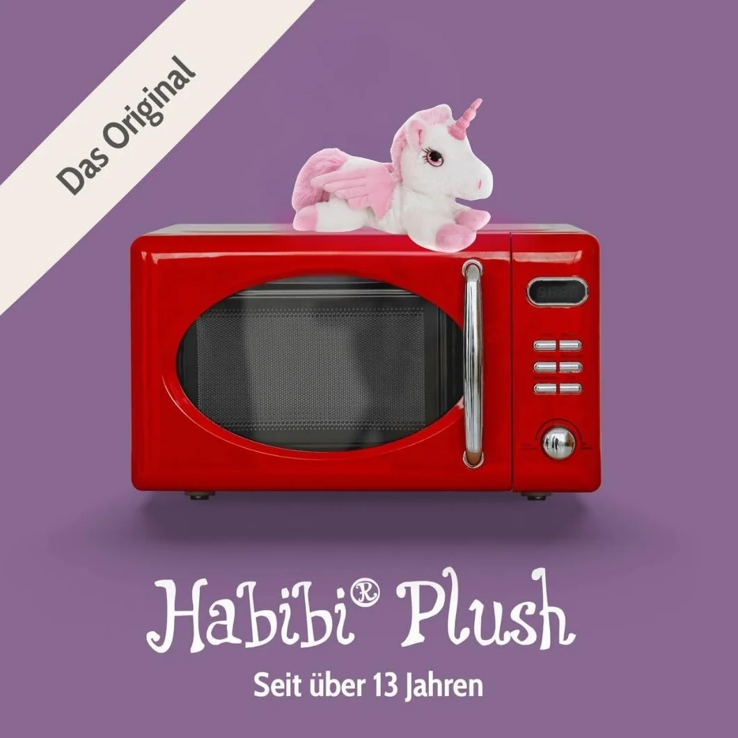 Habibi Plush Premium – 1931 Pegasus con corno glitterato, con cuscino a grani estraibili – Cuscino termico per riscaldare nel forno a microonde