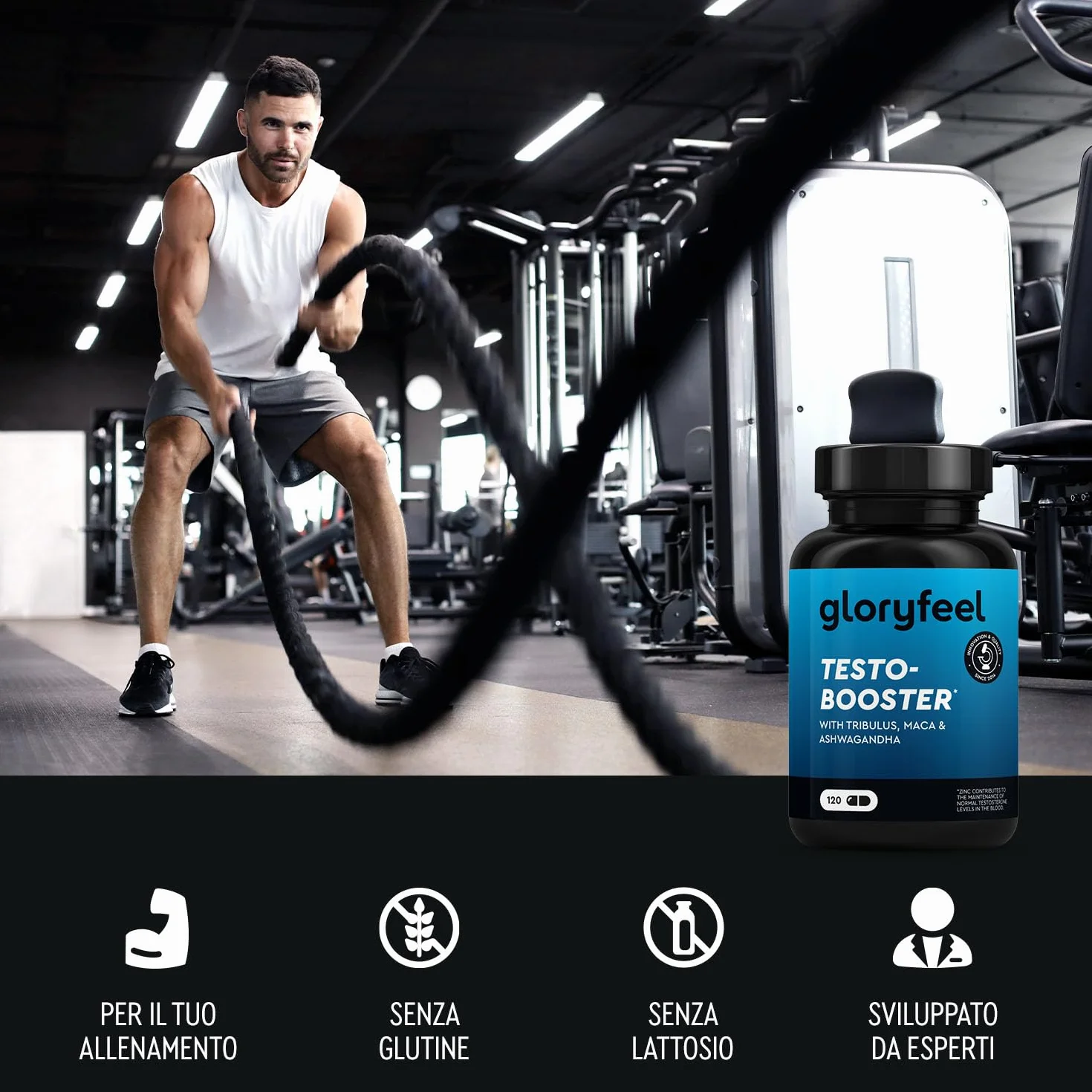 Testosterone Uomo Booster Extra, Dosaggio Ottimale, con Maca (20:1), Tribulus Terrestris (25:1), 500mg di Fieno Greco, Ginseng, Citrullina, Ashwagandha - 120 Capsule, Integratore Uomo