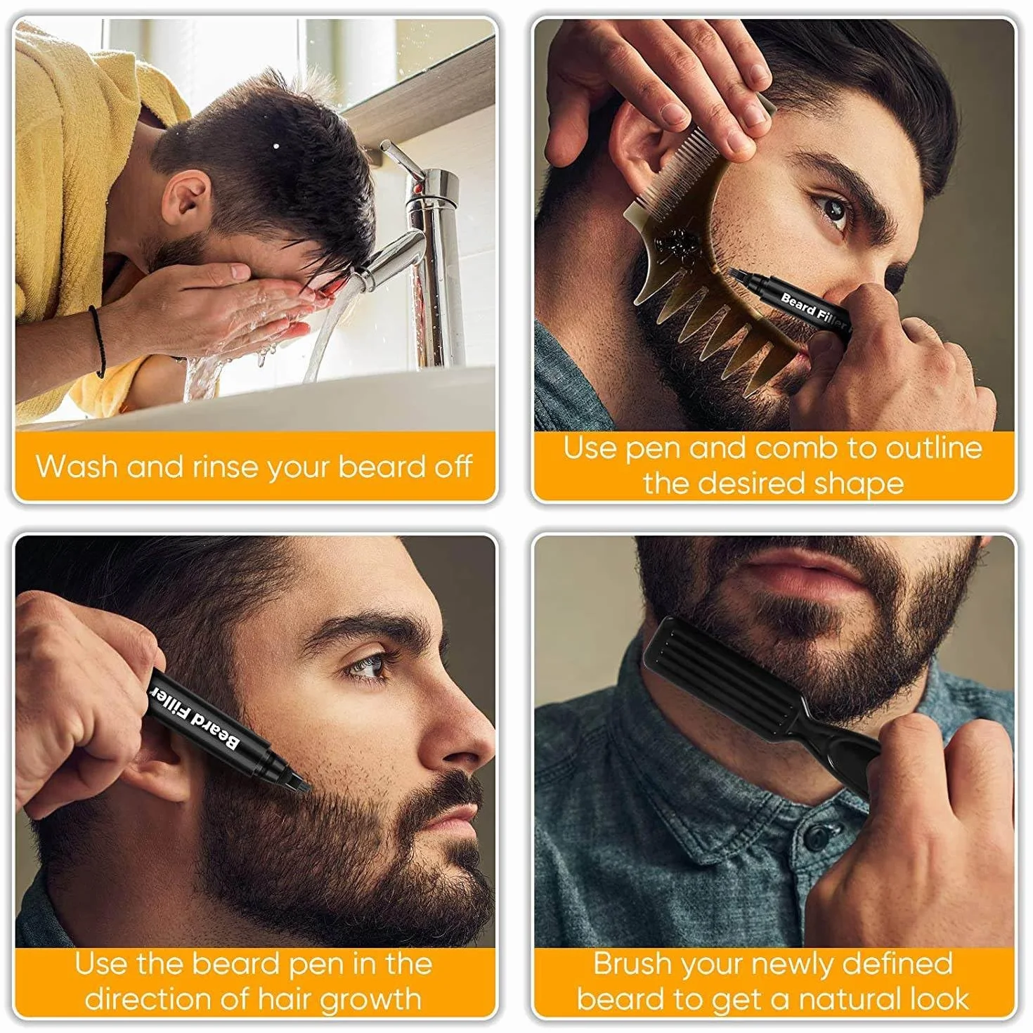Matita per Barba, Riempitivo Professionale per Matite per Barba, Modellatore per Barba e Strumento per Modellare la Barba per Uomo, Strumento per Tracciare il Kit per L'igiene