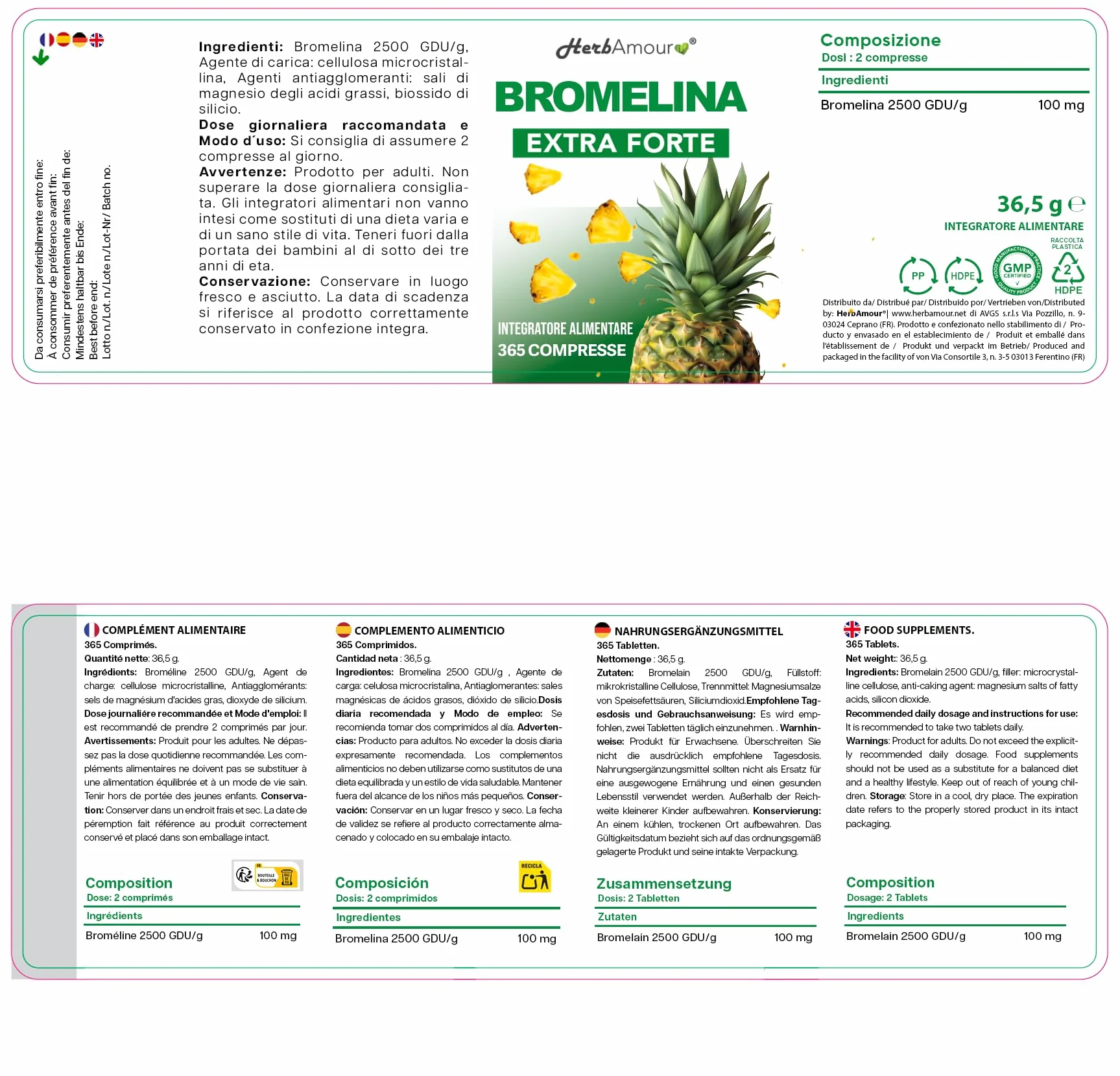 Bromelina 365 Compresse Integratore Alimentare